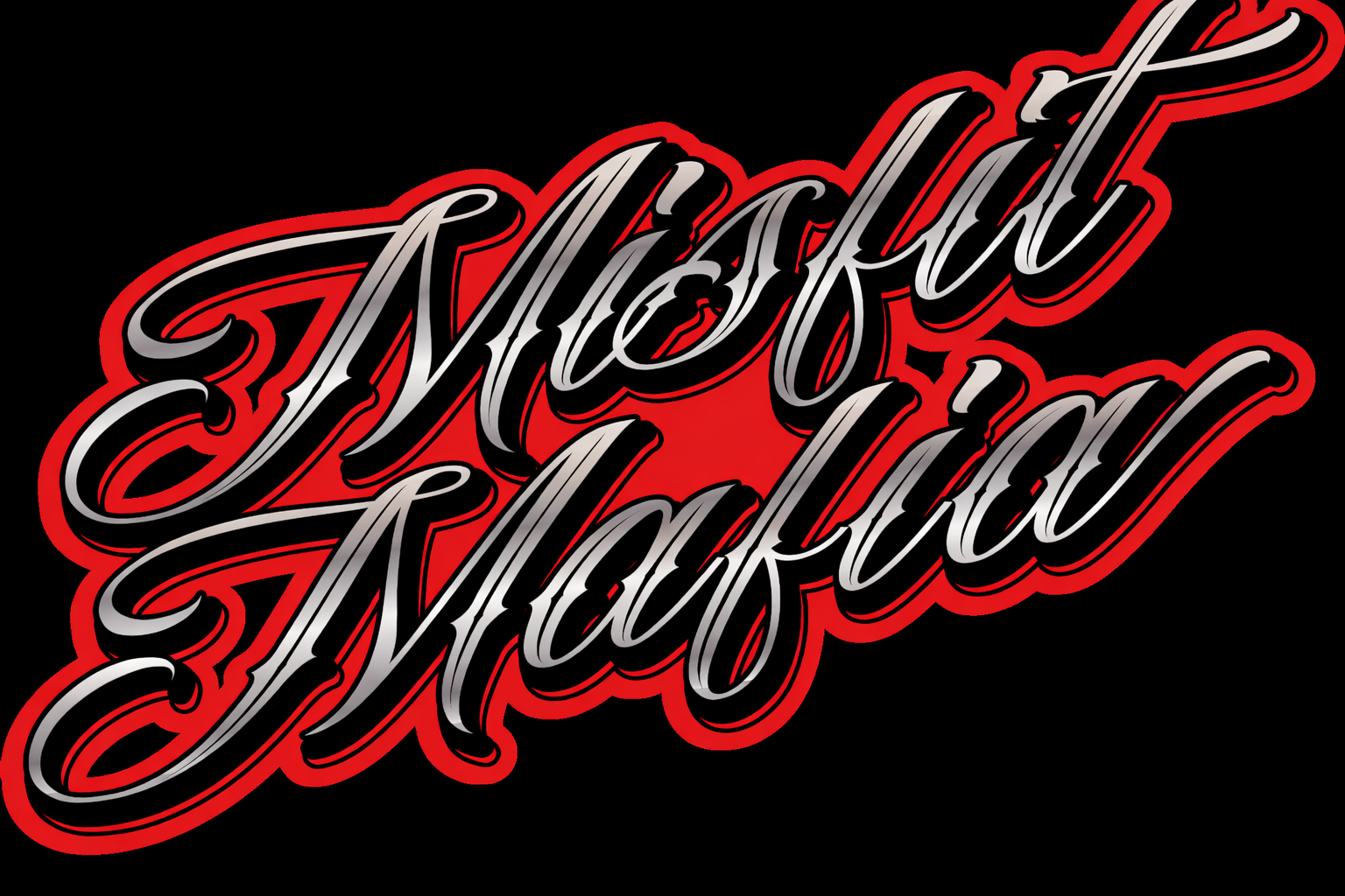 Necked and Blacked text in cursive with red and black shadow outline.