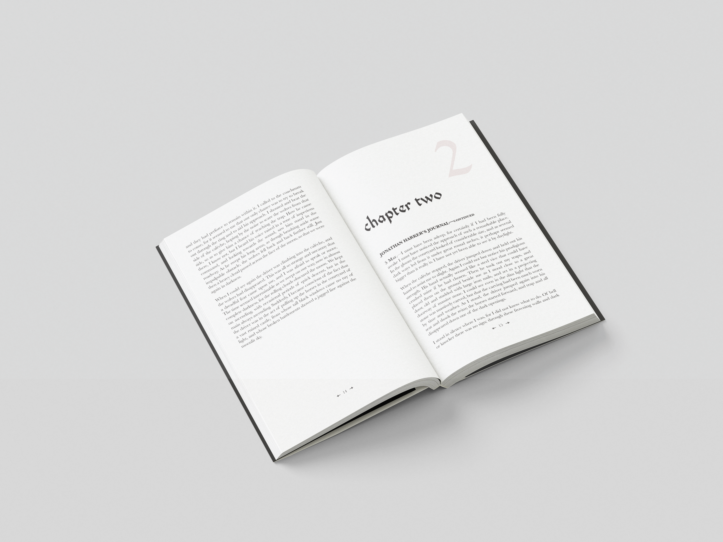 Spread if chapter two inside the Dracula novel redesign.