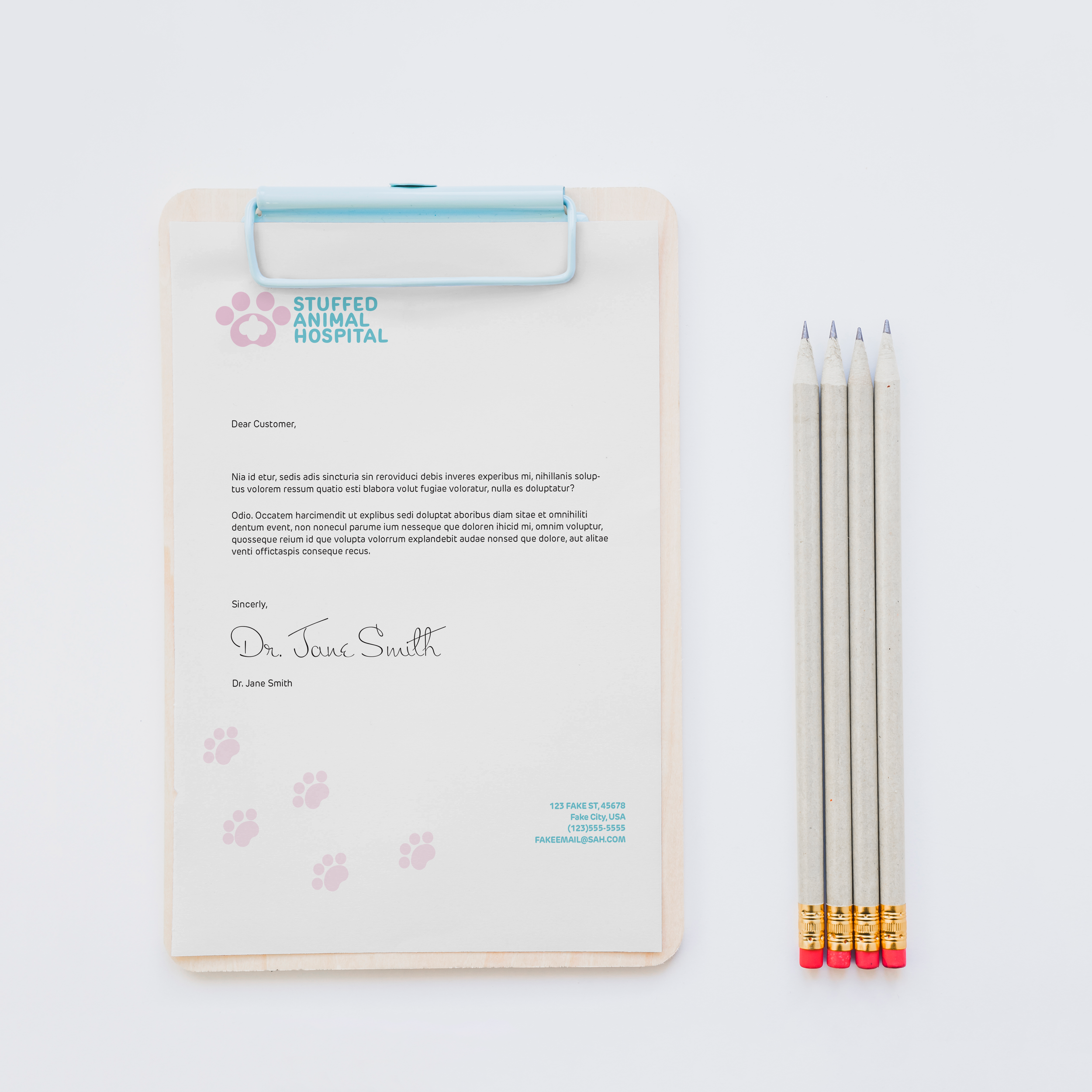 Letterhead of the Stuffed Animal Hospital.