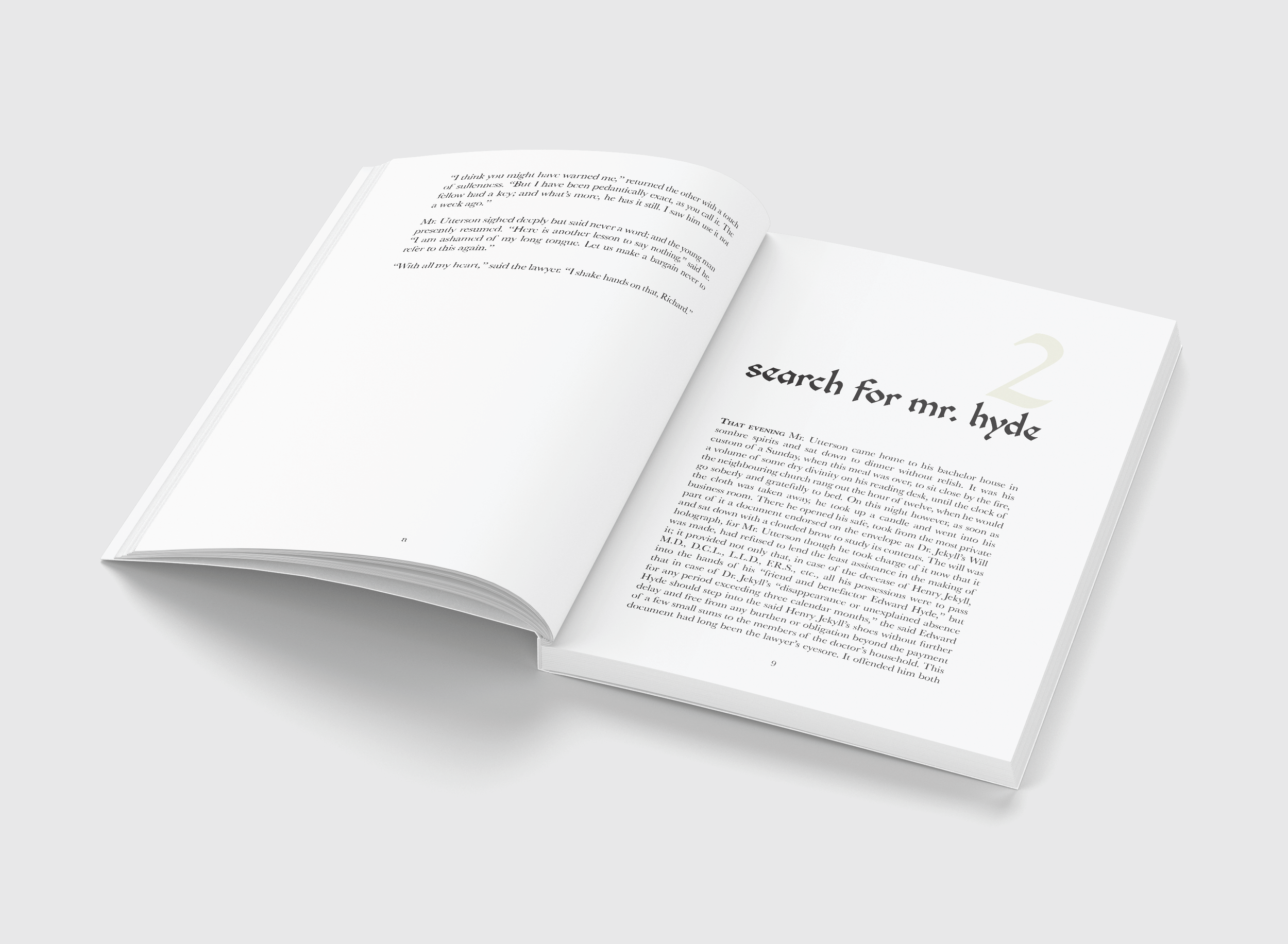 Inside spread of chapter 2 of the Strange Case of Dr. Jekyll and Mr. Hyde novel redesign.