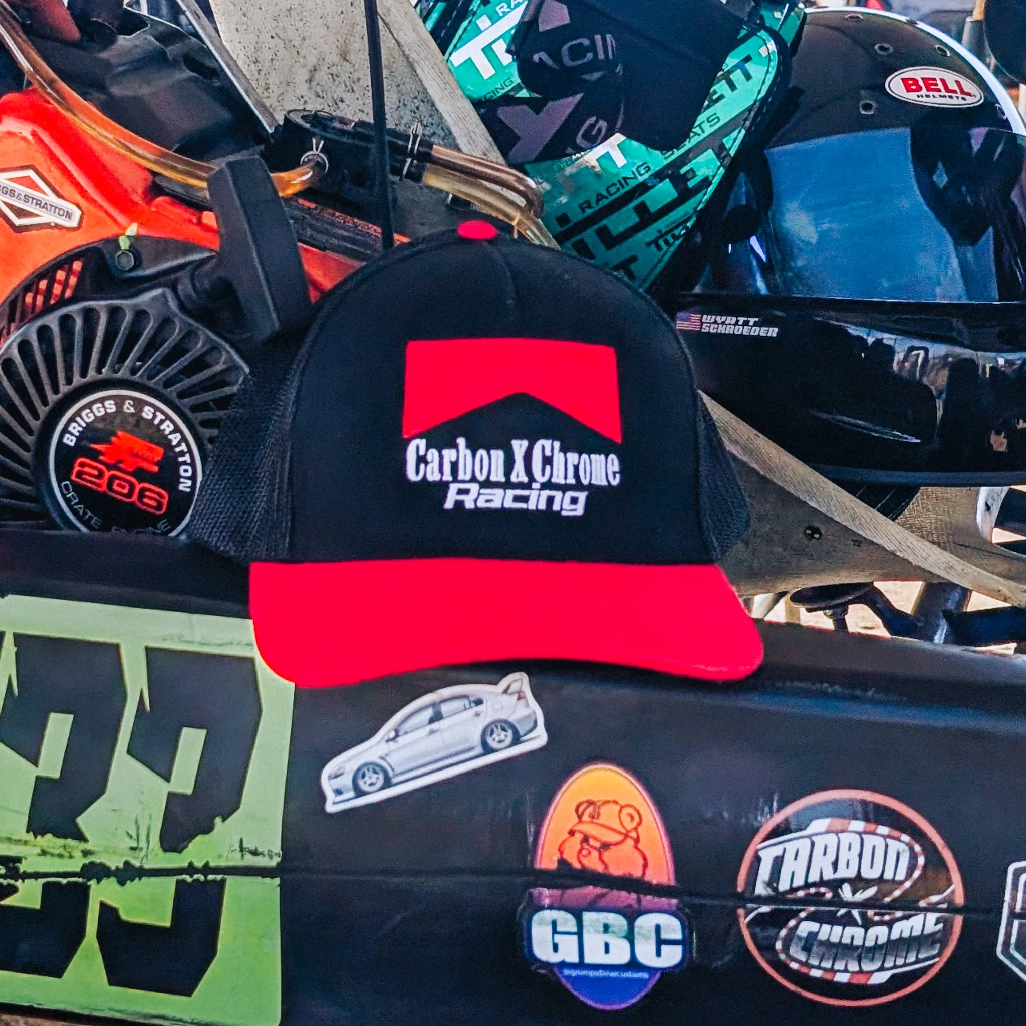Red and Black Carbon X Chrome Racing Hat