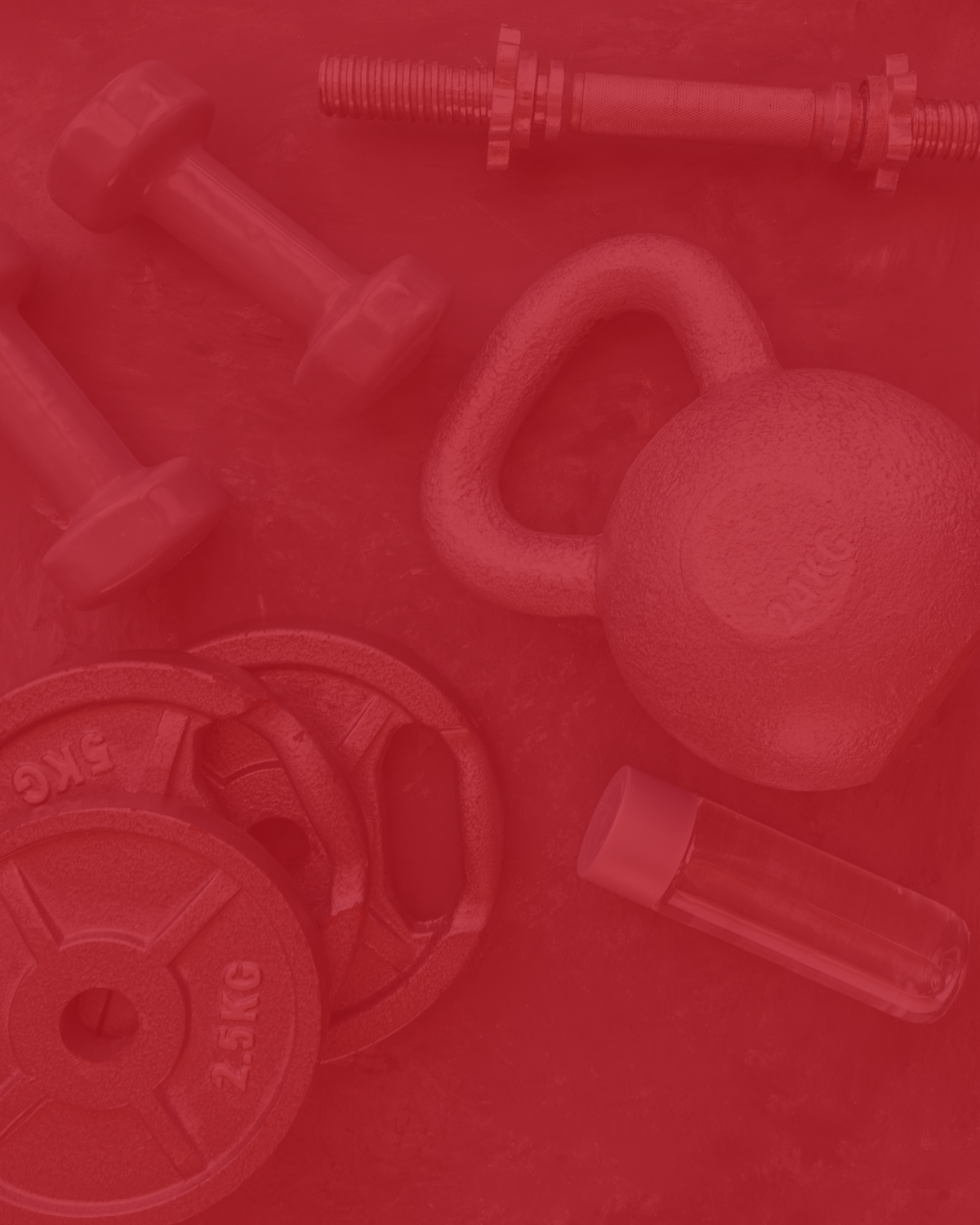 A top down photo overlaid in red of gym equipment to symbolize business fitness.