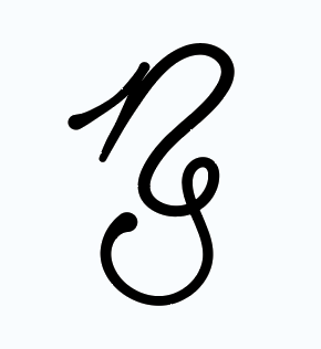 Stylized black cursive letter n and s on a white background.