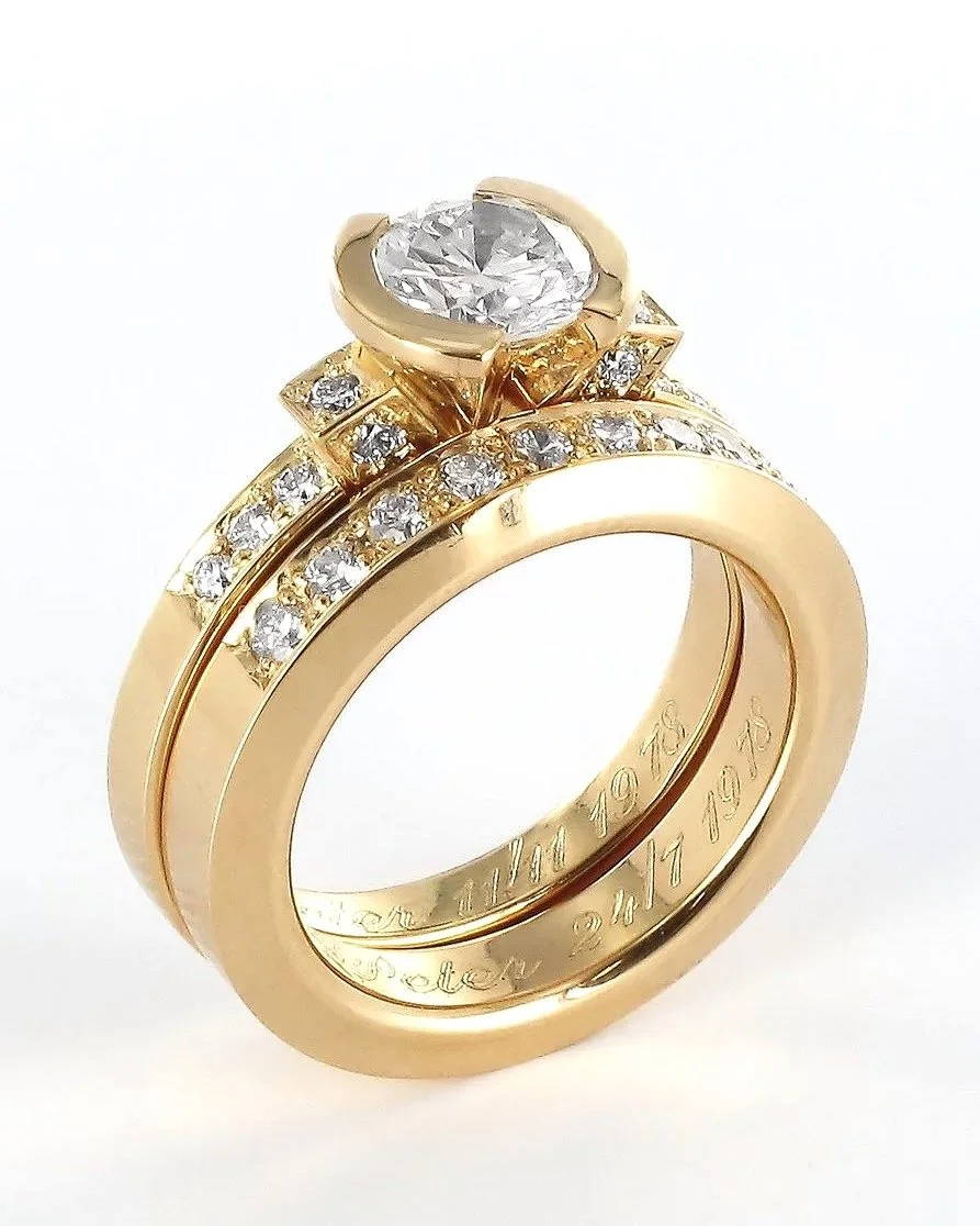 Enstensring och alliansring med diamanter i gult guld, Guldsmedshuset.