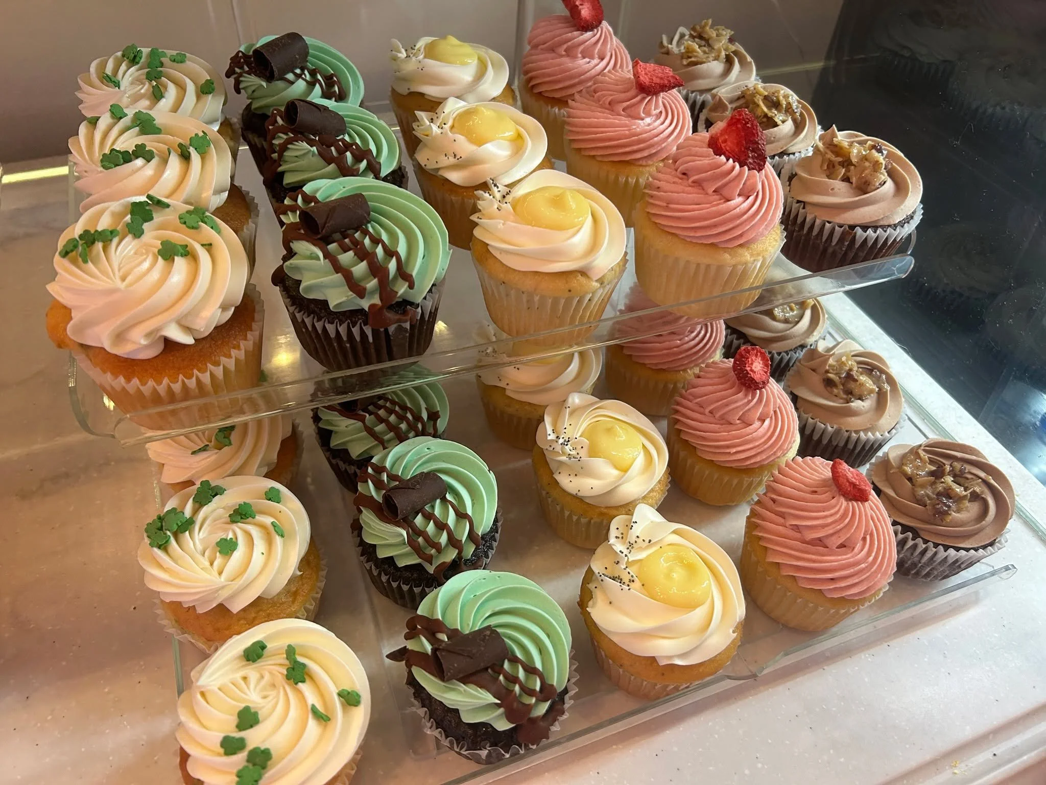 Happy Cupcake Tuesday! All cupcakes are $2.50!

Today's Flavors:
St. Paddy's Day Funfetti,
Chocolate Mint,
Lemon Poppy Seed,
Berries and Cream,
GF Friendly German Chocolate

We also have a select number of St. Paddy's Day 6ct cupcake packs, a mix of 