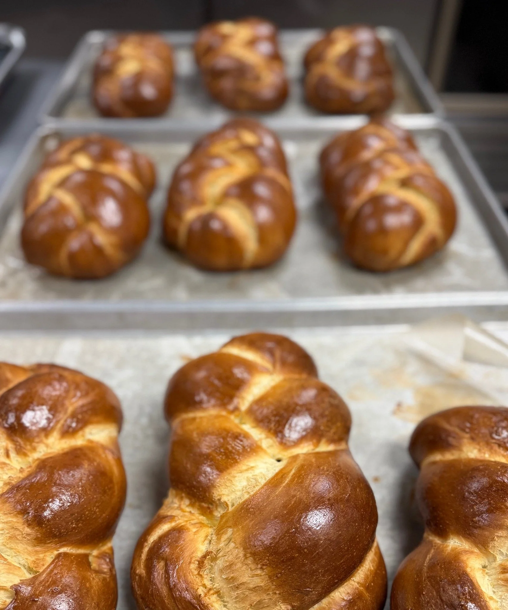 Our Friday traditional braided challah is ready and waiting for you!  It sold out right away last Friday, and quantities are limited, so why not come on over and say hello and grab a loaf? $10 each, or two for $18.
