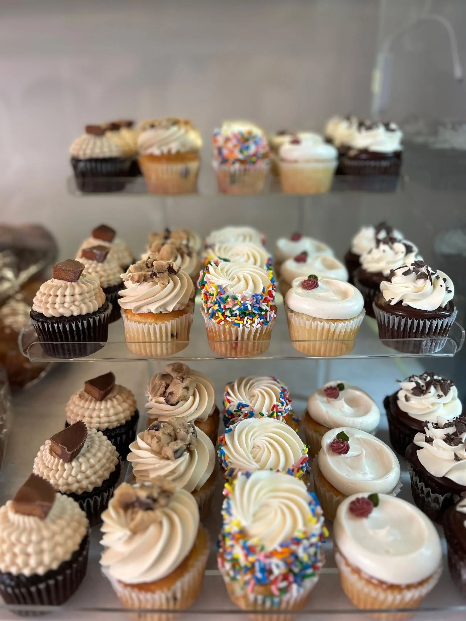 Today's Cupcakes:

Reese's PB Cup,
Cookie Dough,
Funfetti,
Vanilla Bean,
GF Friendly Tuxedo