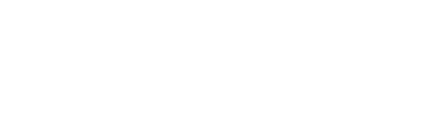 H-FLOR logo in white text on black background