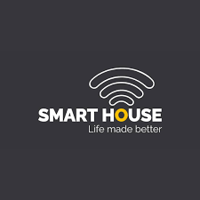Smart house logo with wireless signal icon and slogan 'Life made better' on a dark background.