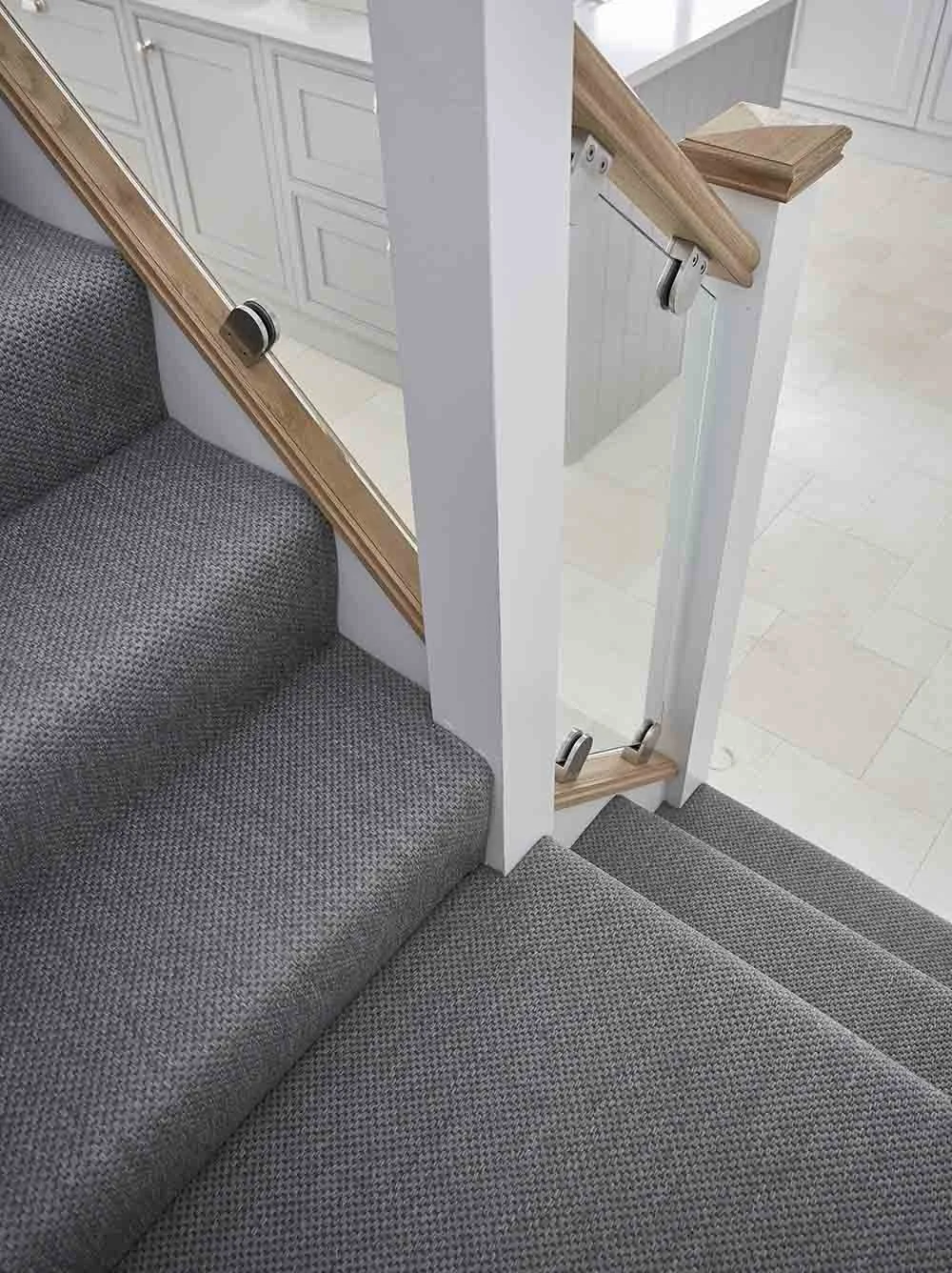 Hard waring flooring for Cornish Homes - Grey carpet on modern staircase