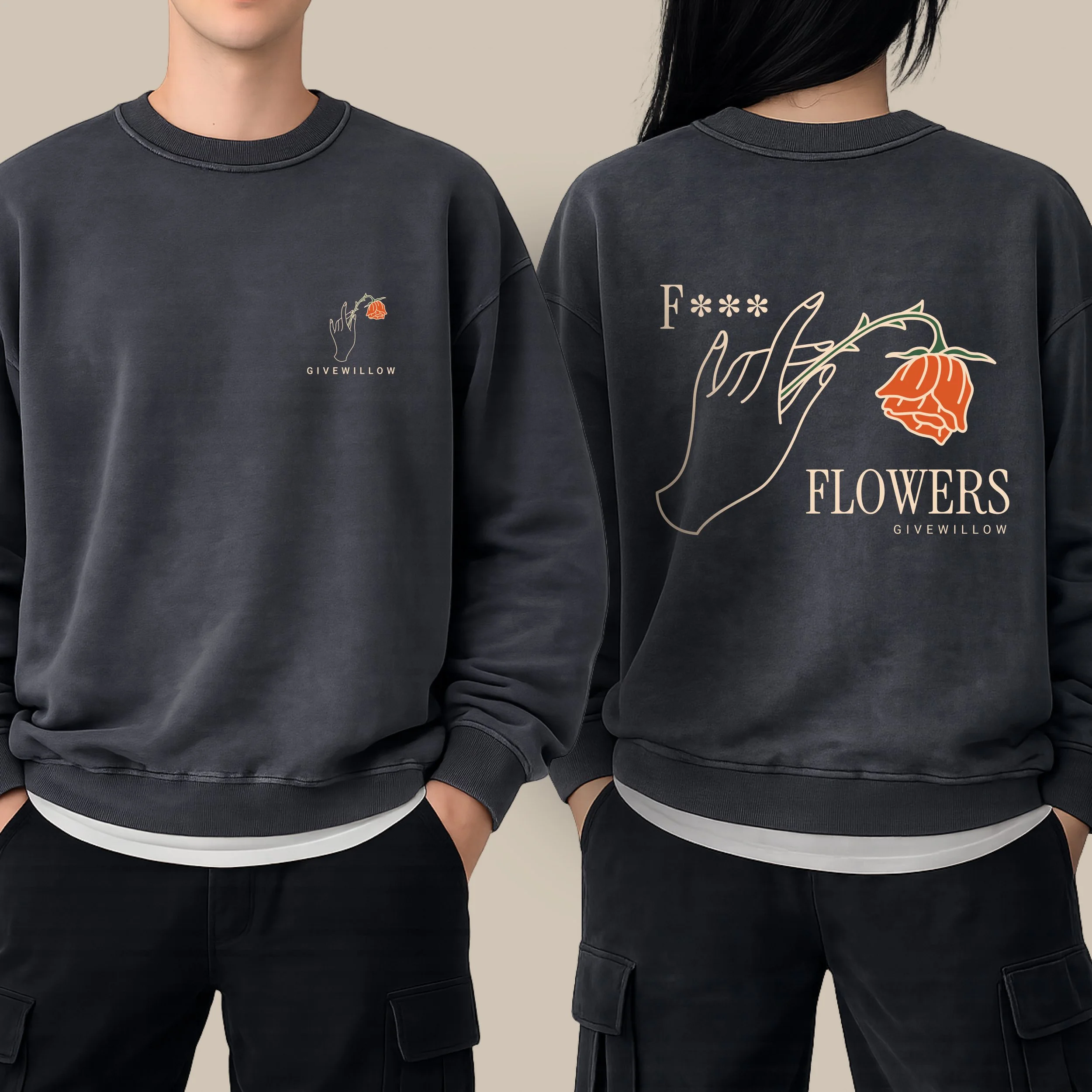 F*** Flowers, Respectfully - Unisex Oversized Sweatshirt - Charcoal