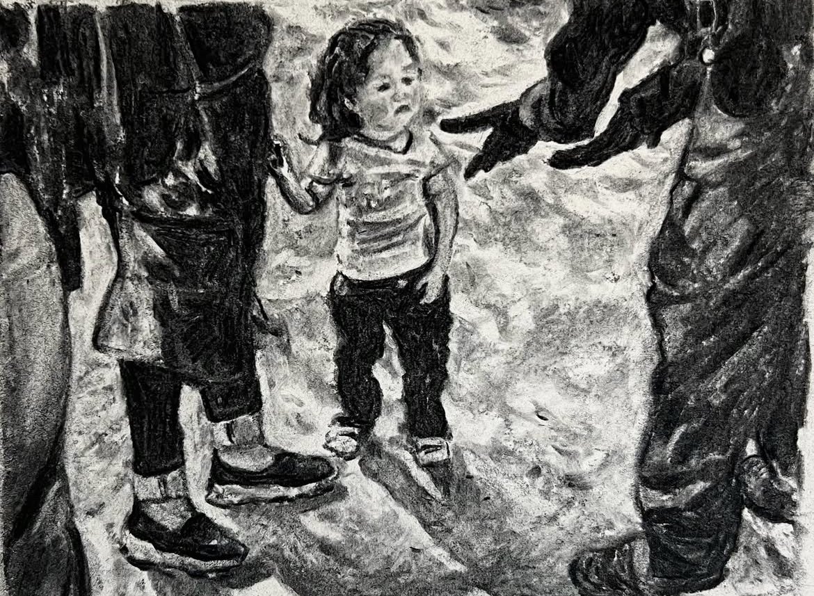 Child Separation 2, charcoal on paper