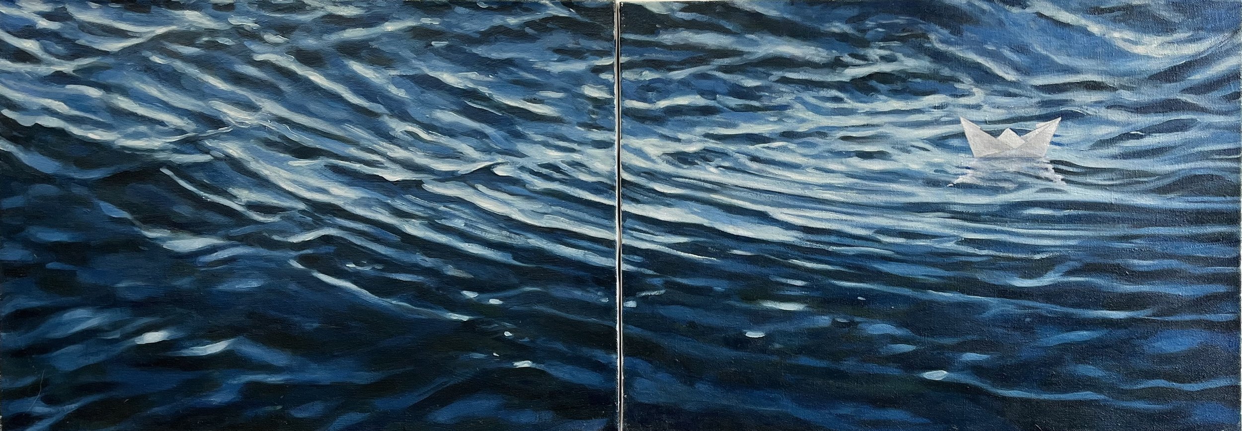Origami Sea, 20 x 56", oil on linen diptych