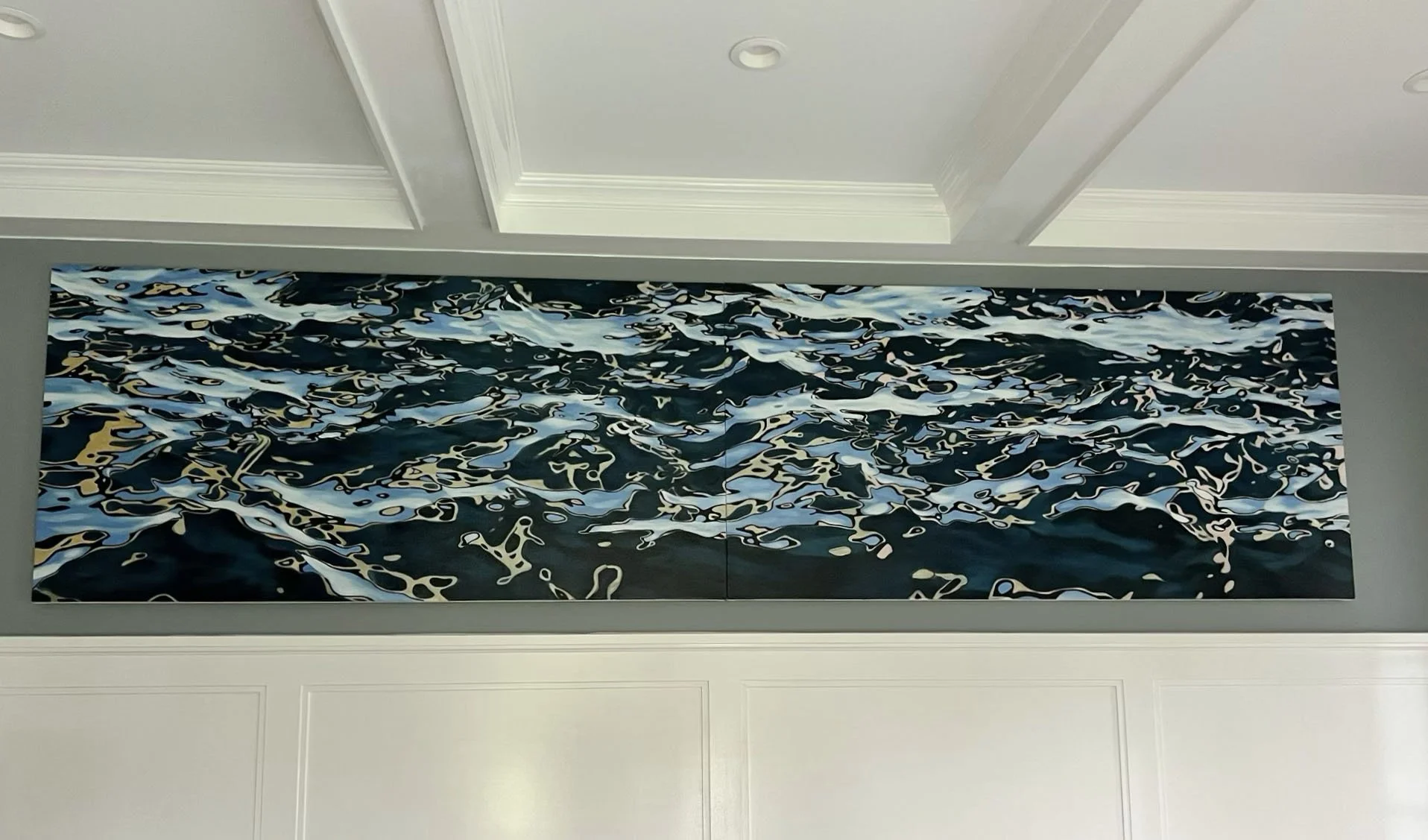 Water Diptych Commission Installation, Westport CT, oil on linen, 48 x 144"