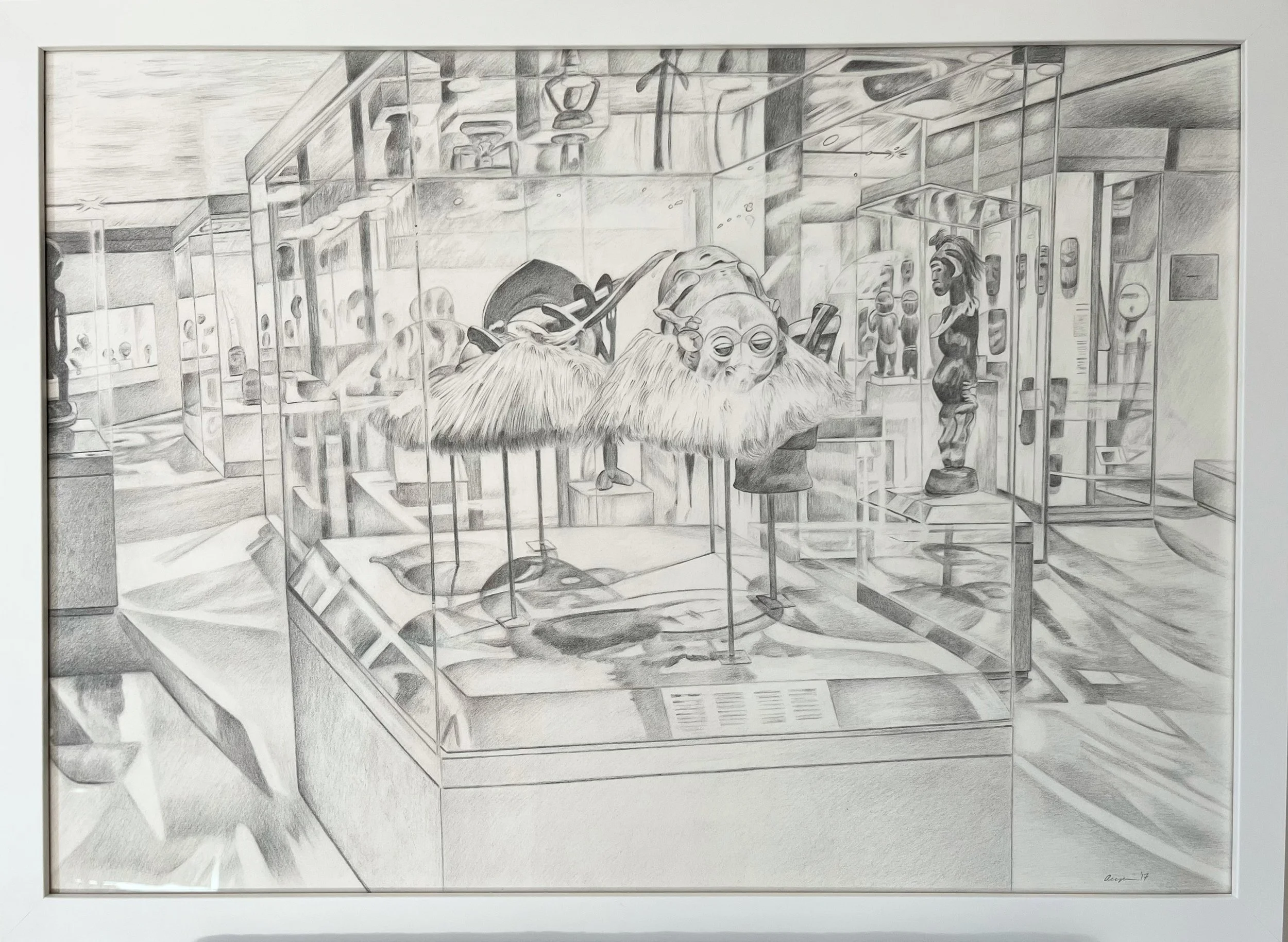 African Art Wing Met, framed, graphite on paper