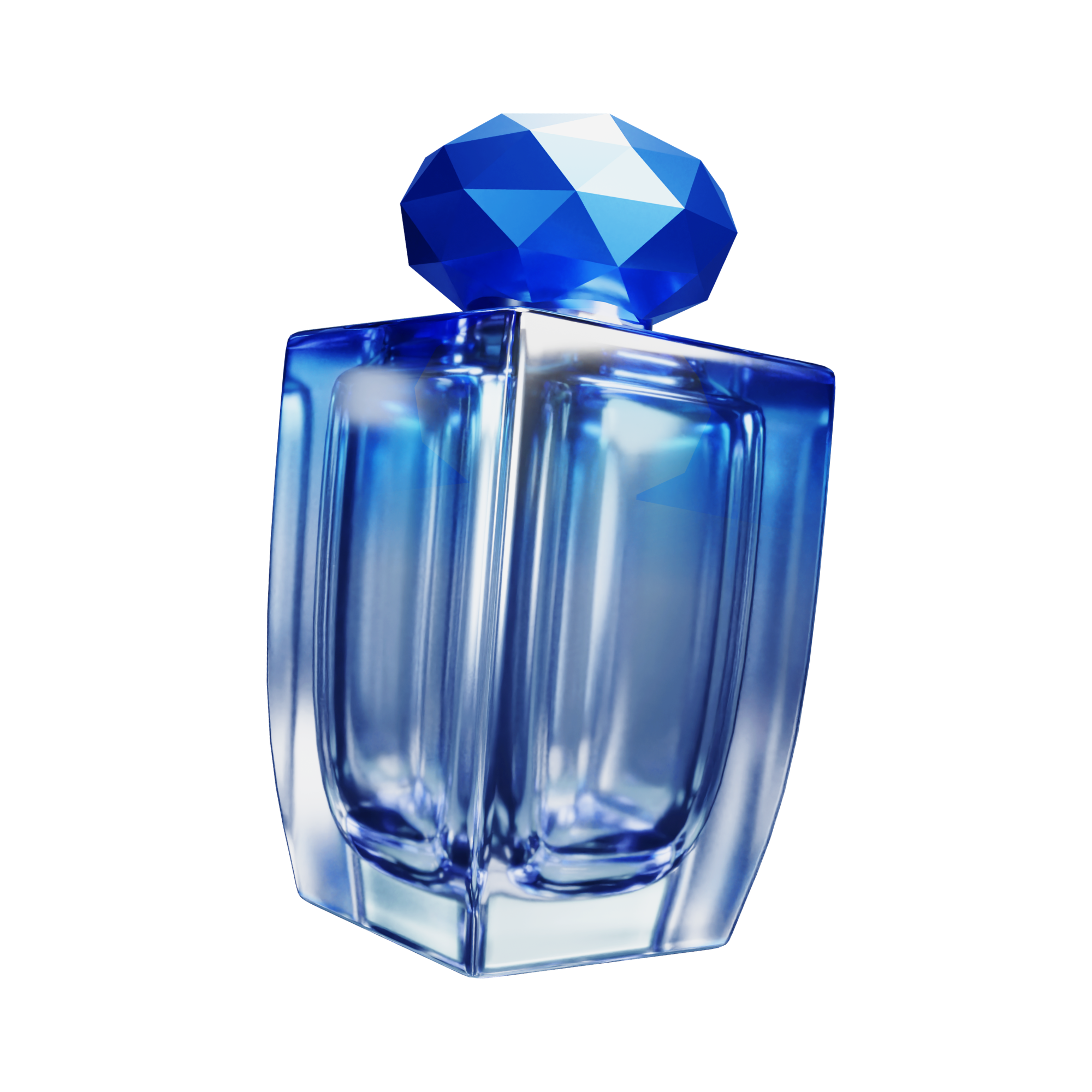 A blue, faceted gemstone shaped like a diamond resting on an icy, transparent blue block.