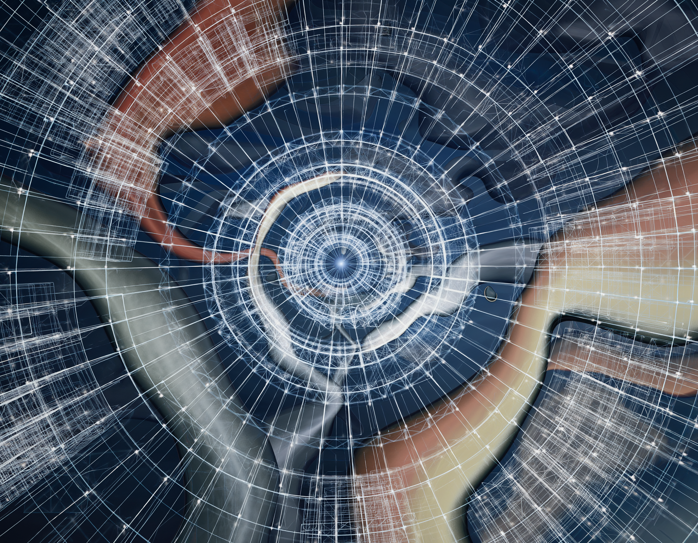 A wide-angle, top-down view of a complex abstract system.   Generated with Firefly 2-3-25