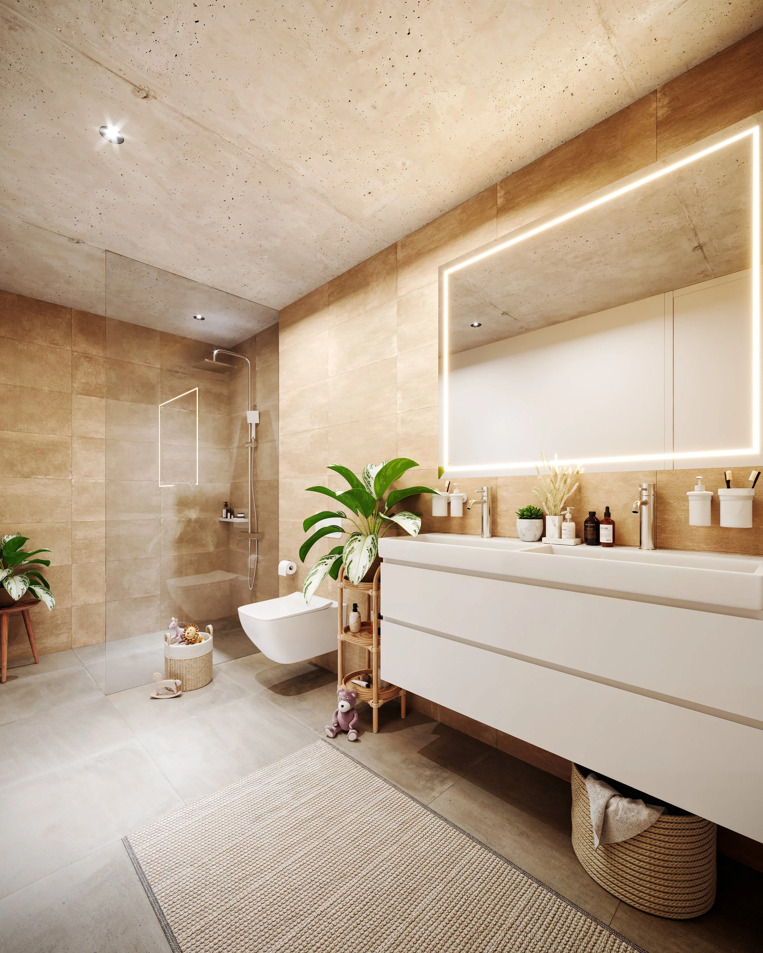 Modern bathroom interior at Wohnoase am Brumbergrai, Laufen – contemporary design with high-quality materials.