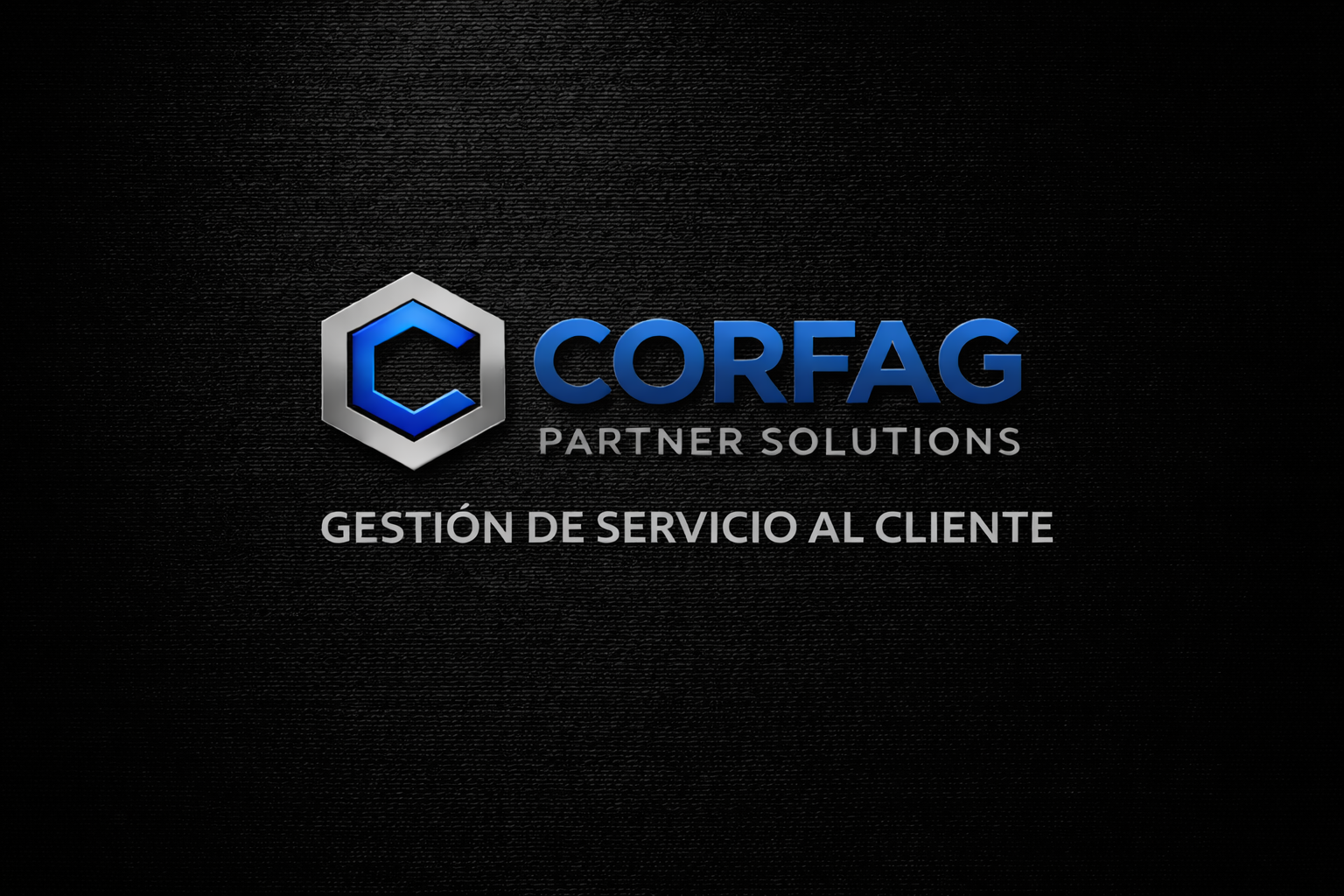 Logo de CORFAG con texto en español que dice 'Gestión de servicio al cliente' sobre fondo negro.