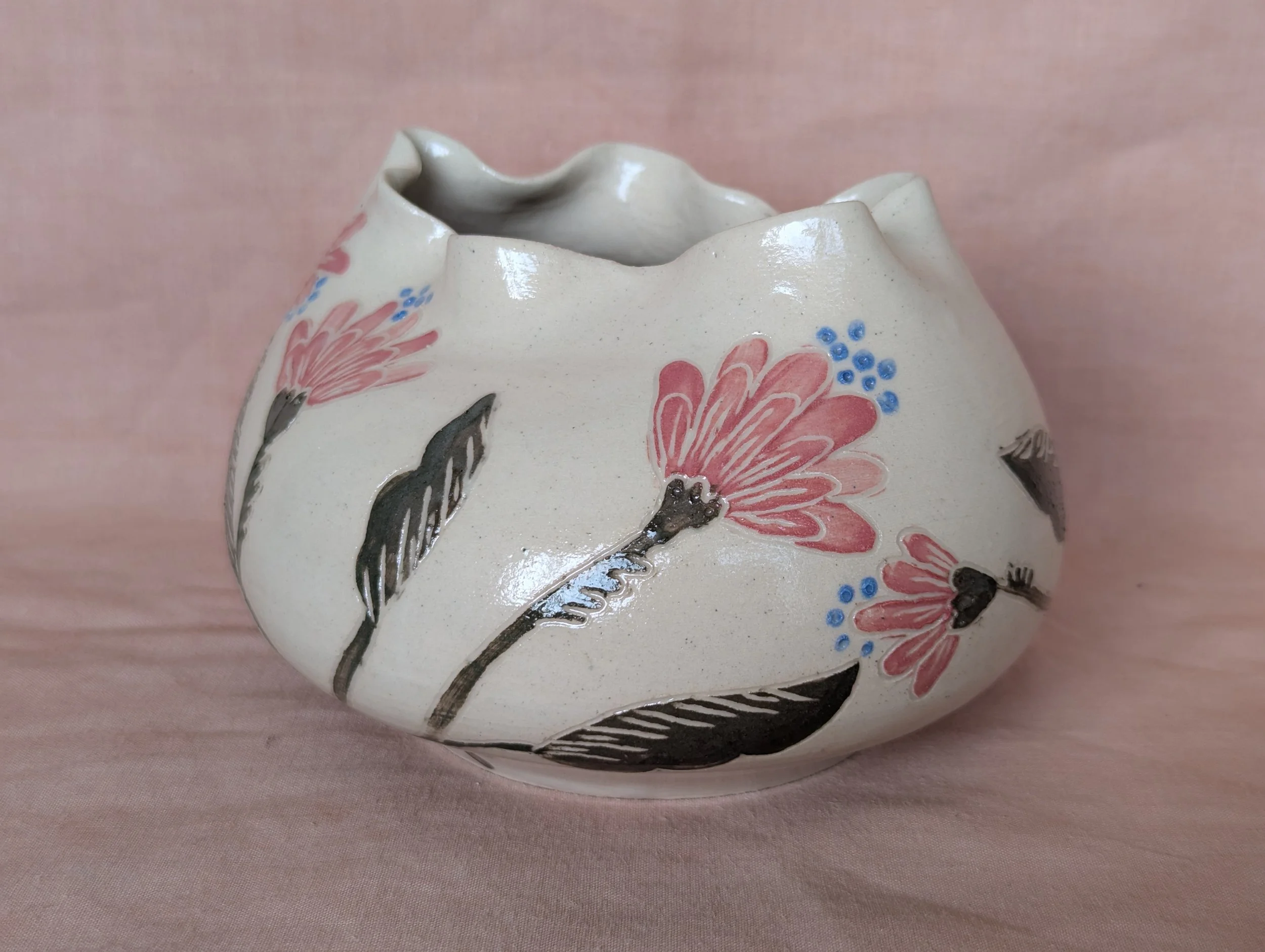 Sgraffito Botanical Blooms Vase