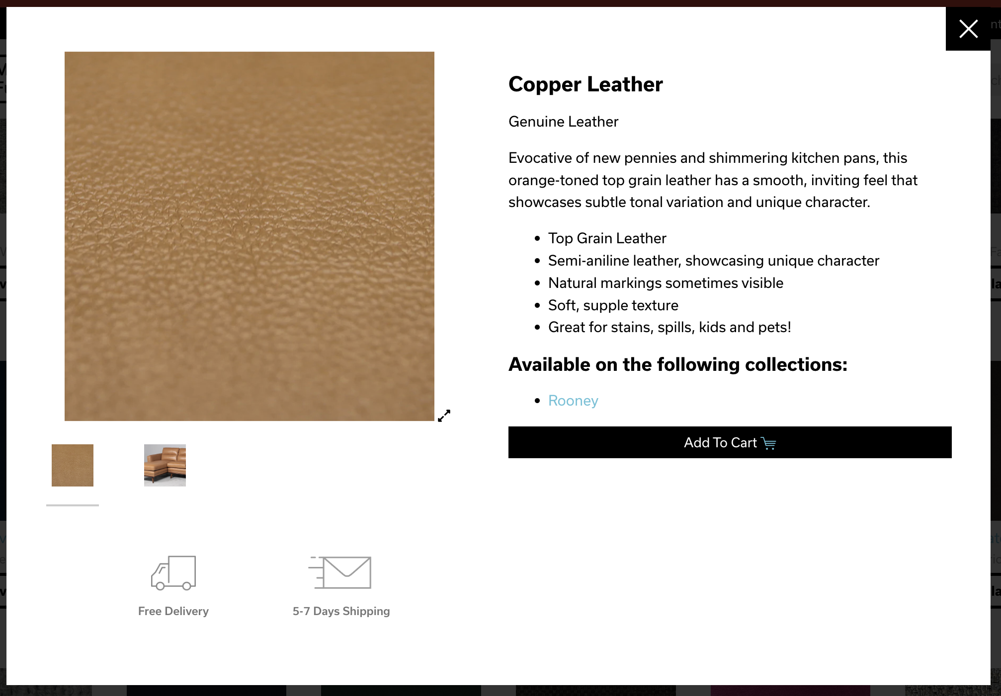Close-up of copper leather material with a textured, grainy surface.