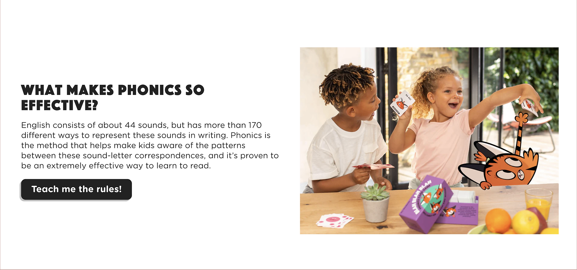 Two children playing with colorful educational toys and cards at a table, with a book and a plant on the table, behind large windows.