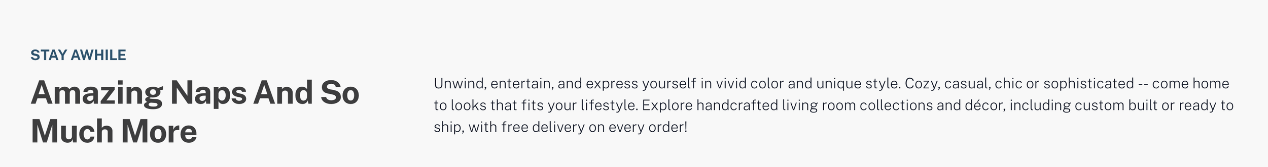 Online furniture store website section promoting beds and home decor with bold headline and description.