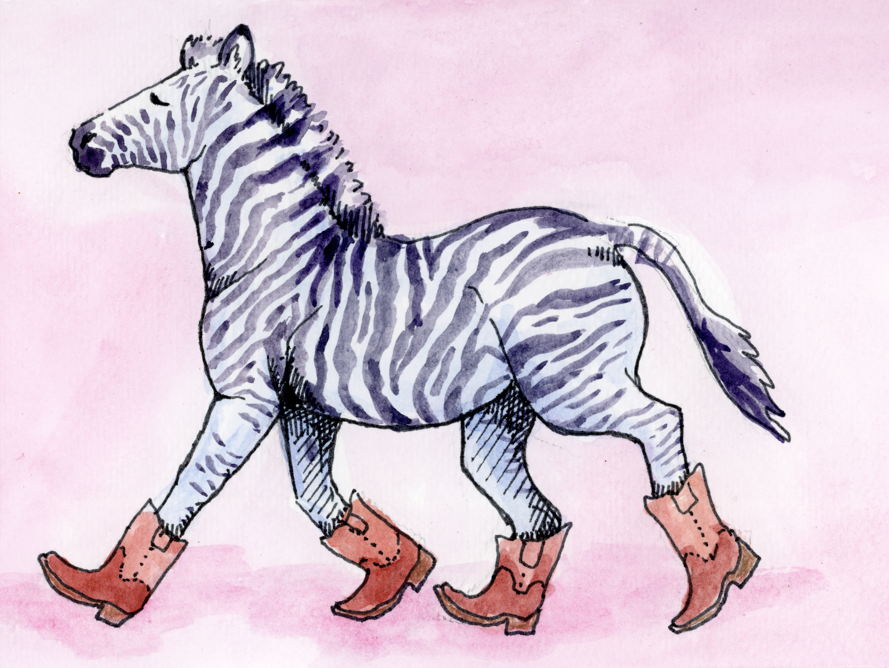 'These Boots', 2025, Pen and Watercolour on Paper