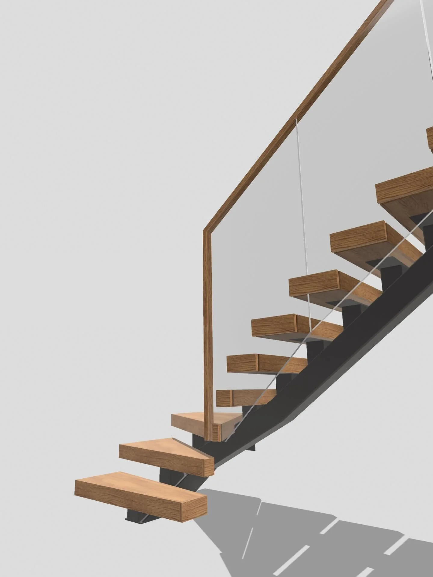 L-profiilin portaat keskipalkkirungolla. Tammiaskelmat ja lasikaide kruunaa kokonaisuuden! Tutustu verkkosivuillamme n&auml;ihin portaisiin!

#portaat #sis&auml;portaat #designporras #design #stairs