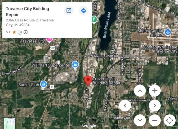 Google Map showing the location of Traverse City Building Repair at 2366 Cass Rd Ste 1, Traverse City, MI.