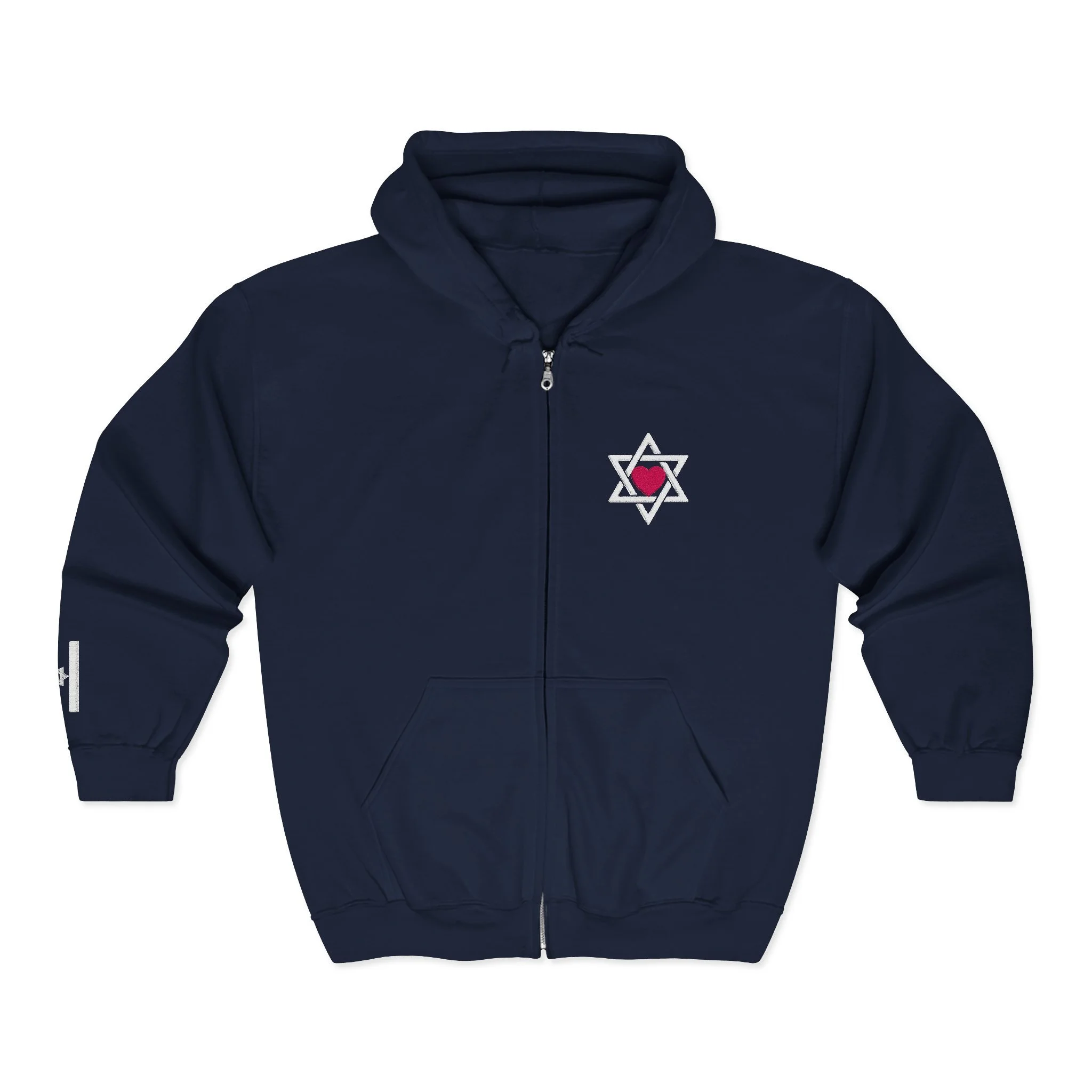 Embroidered heart in star of David  Zip Hoodie 