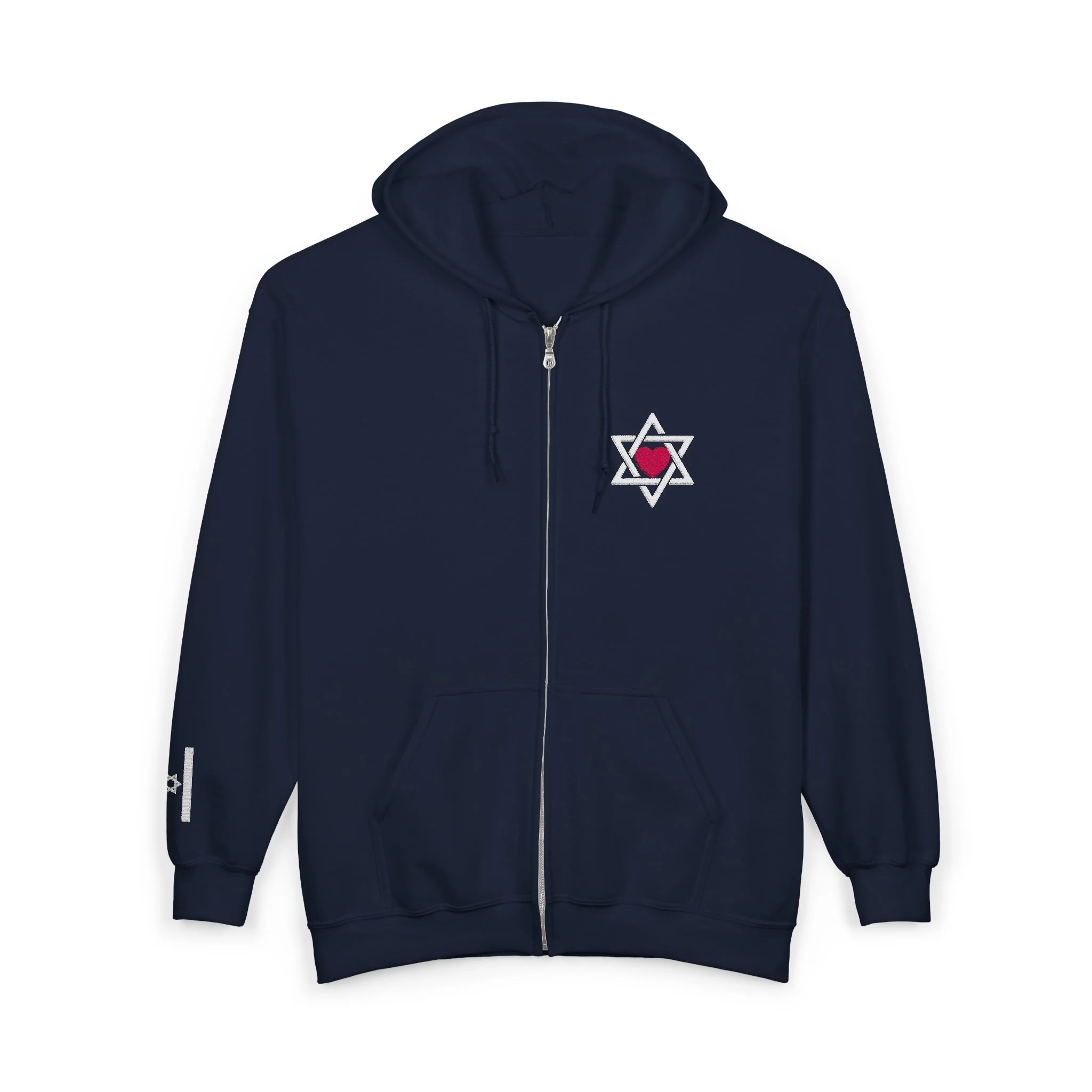 Embroidered heart in star of David  Zip Hoodie 