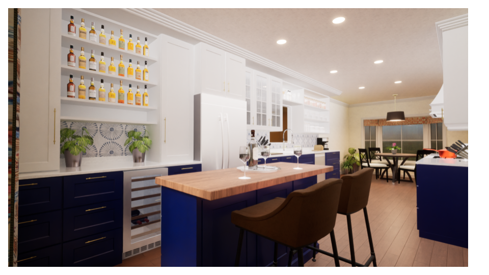 kitchen bar and beverage center with small appliance storage