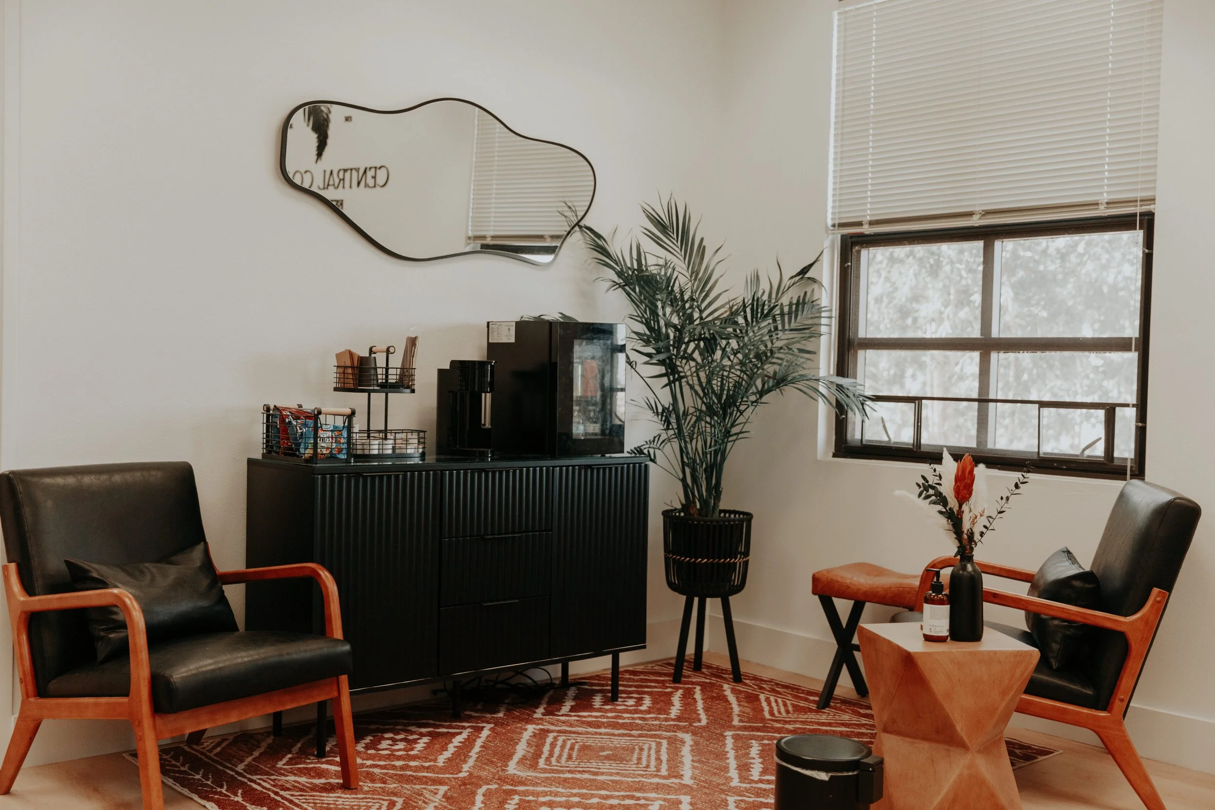 Center Coast Esthetics beauty studio in Orcutt, CA waiting area for waxing,  lash, brow and nail clients.