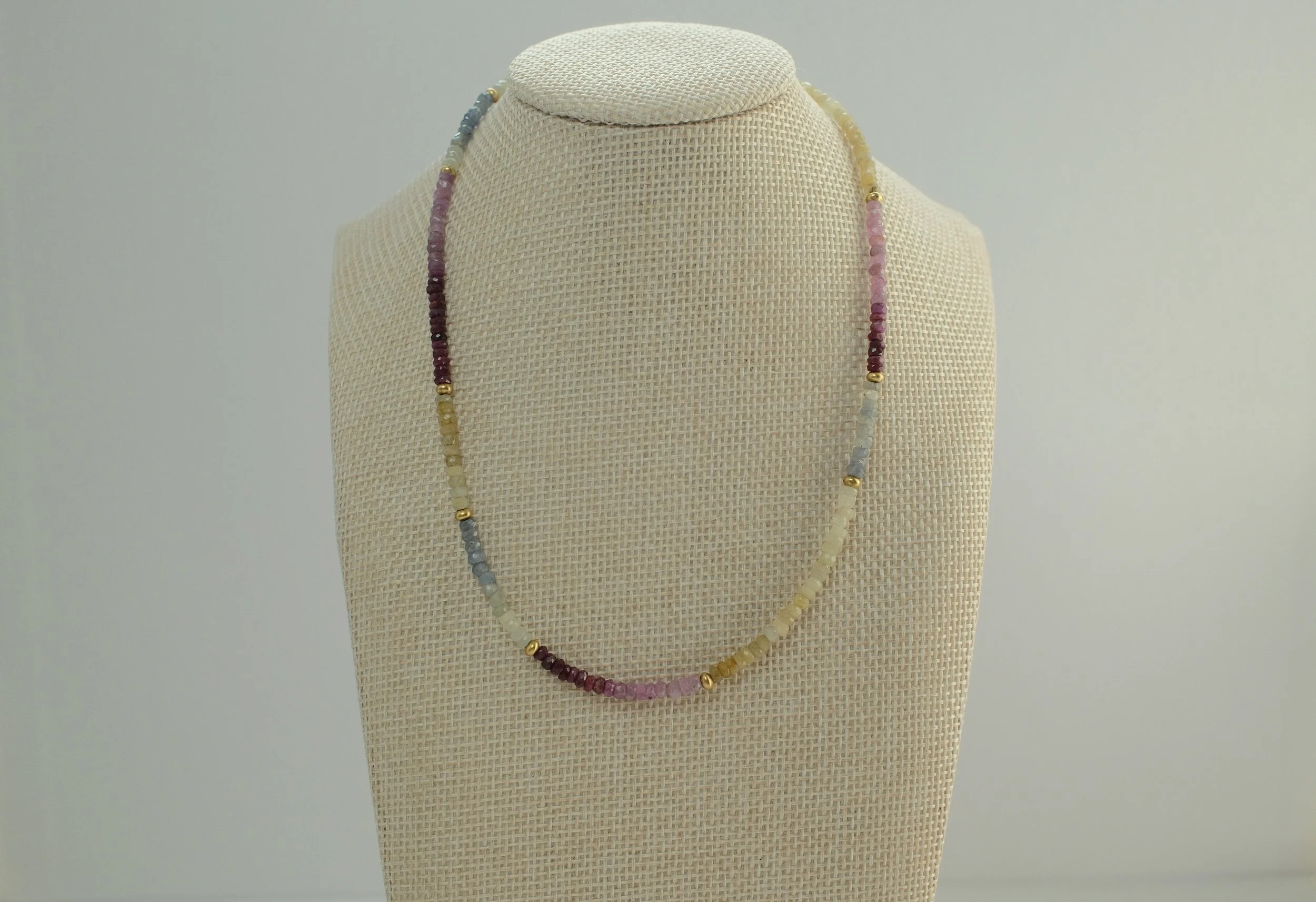 Multi Sapphire Rondelle Necklace with Gold Spacers