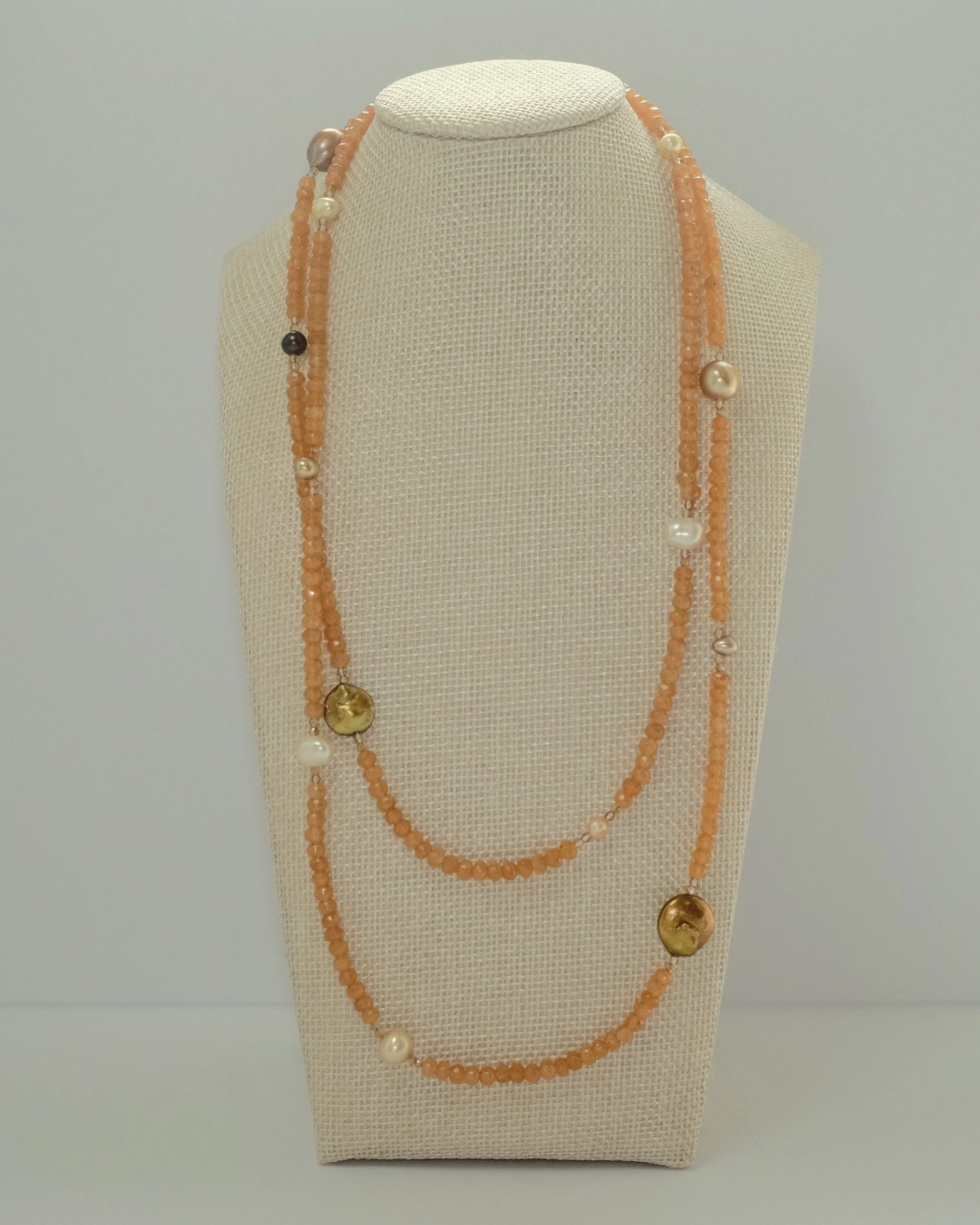 Orange Aventurine & Freshwater Pearl Wrap Necklace