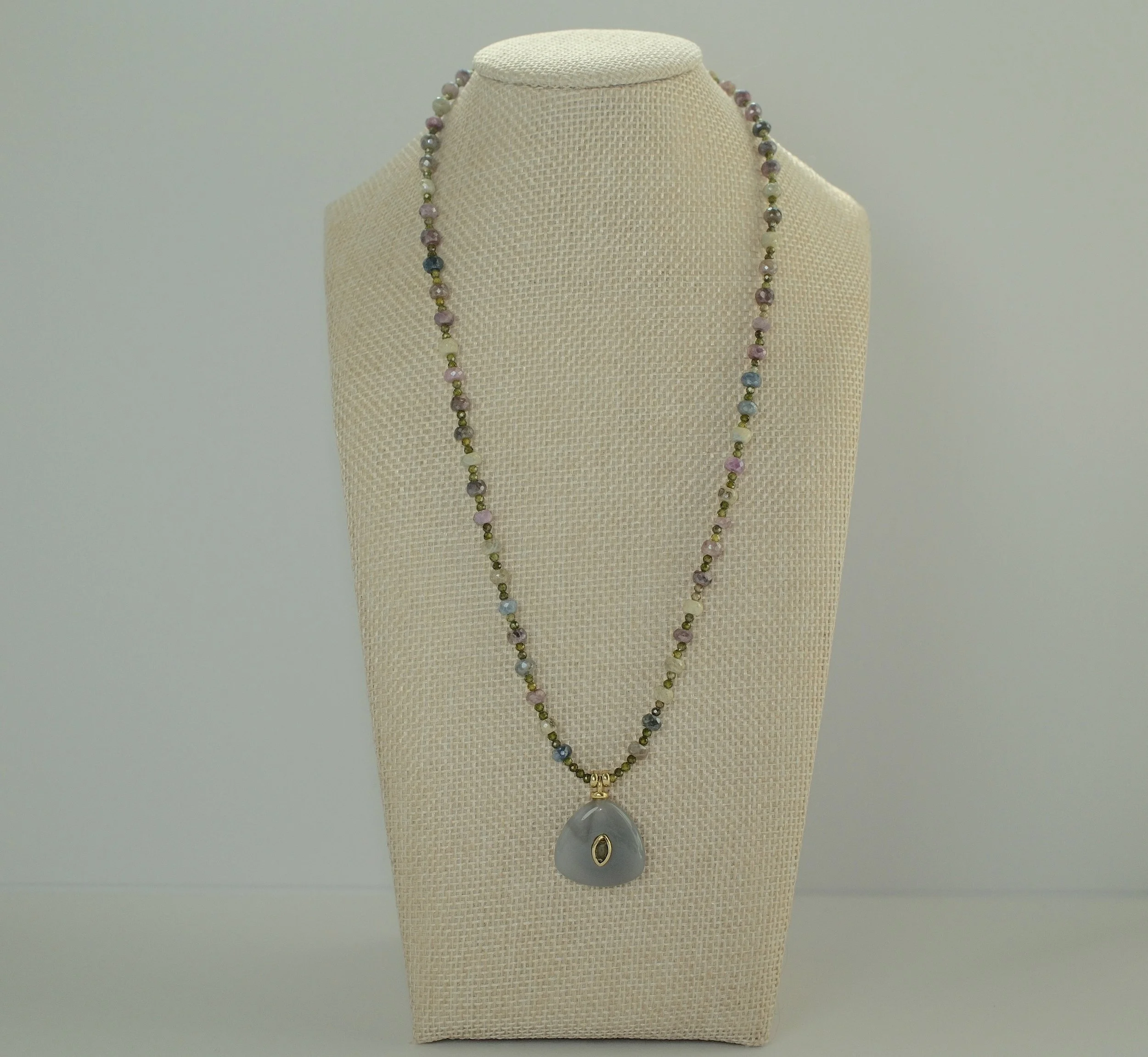 Multi Sapphire Necklace with Jade Pendant