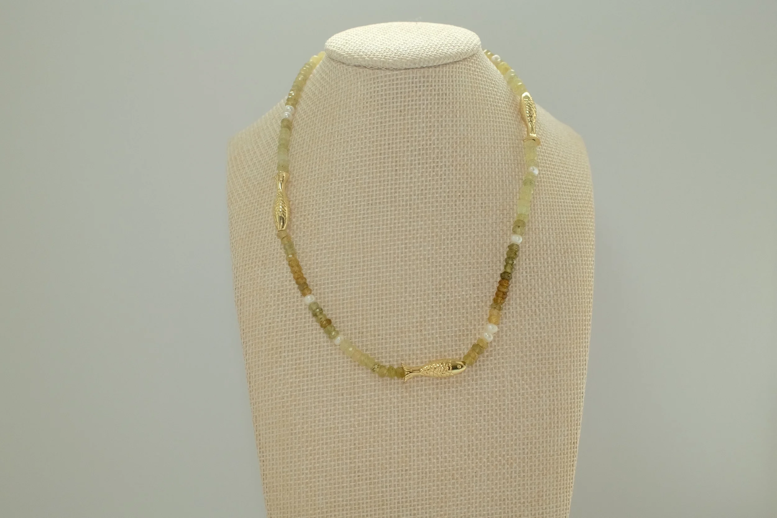 Grossular Garnet and Pearl Choker with Gold Accents