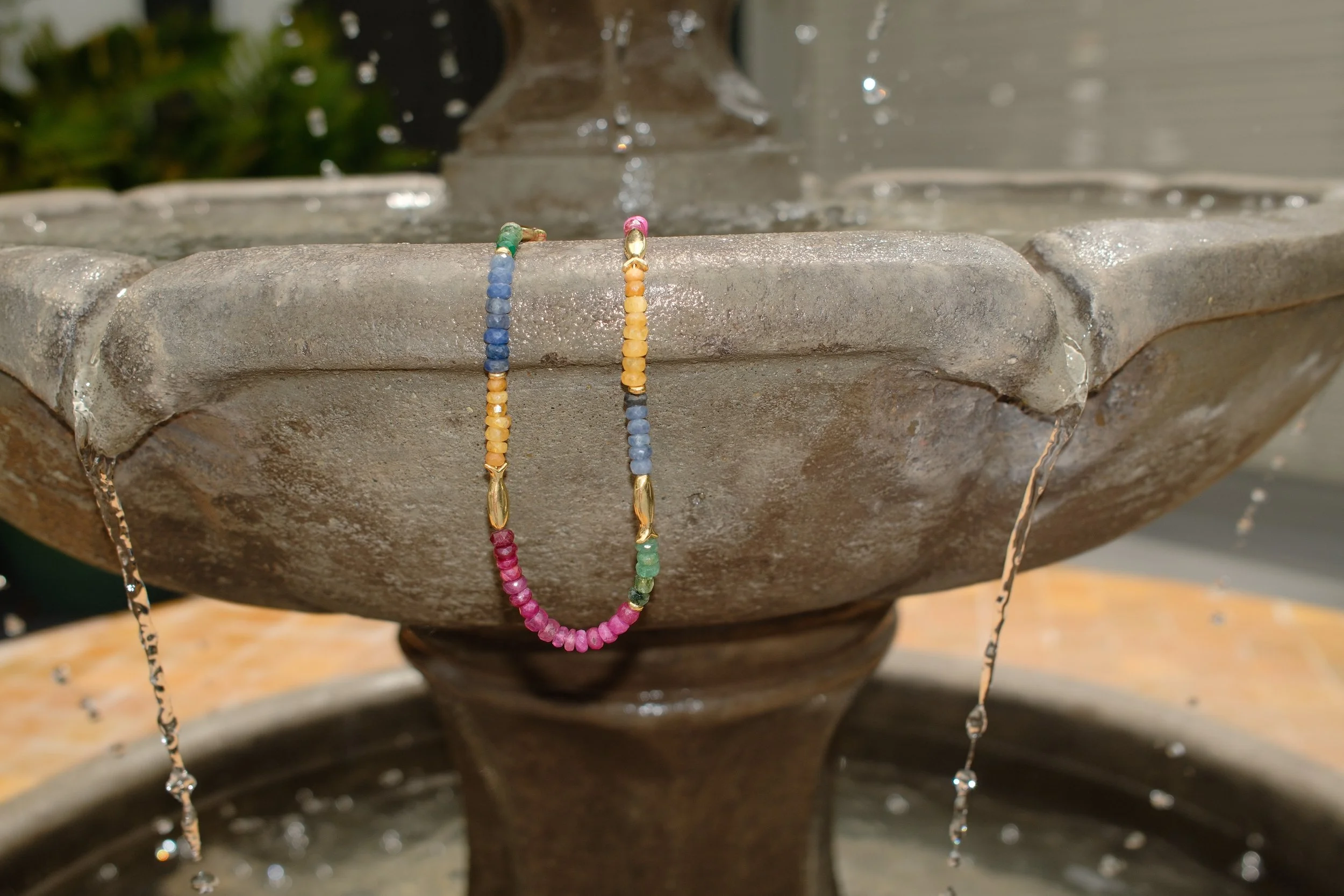 Multi-Color Sapphire Necklace with Gold Fish