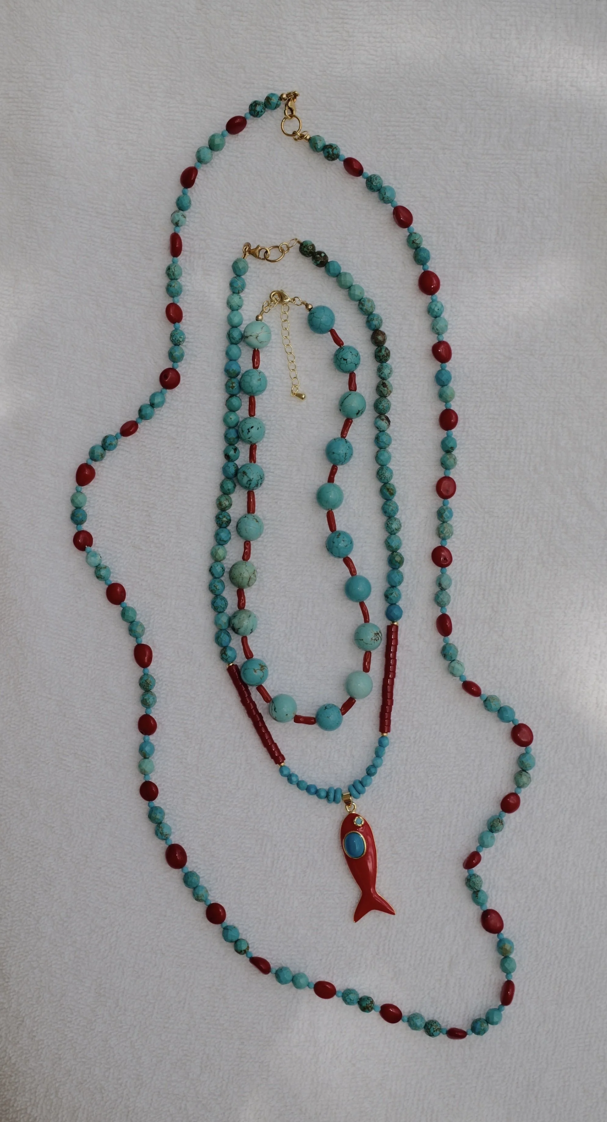 Mixed Turquoise & Coral Wrap Necklace