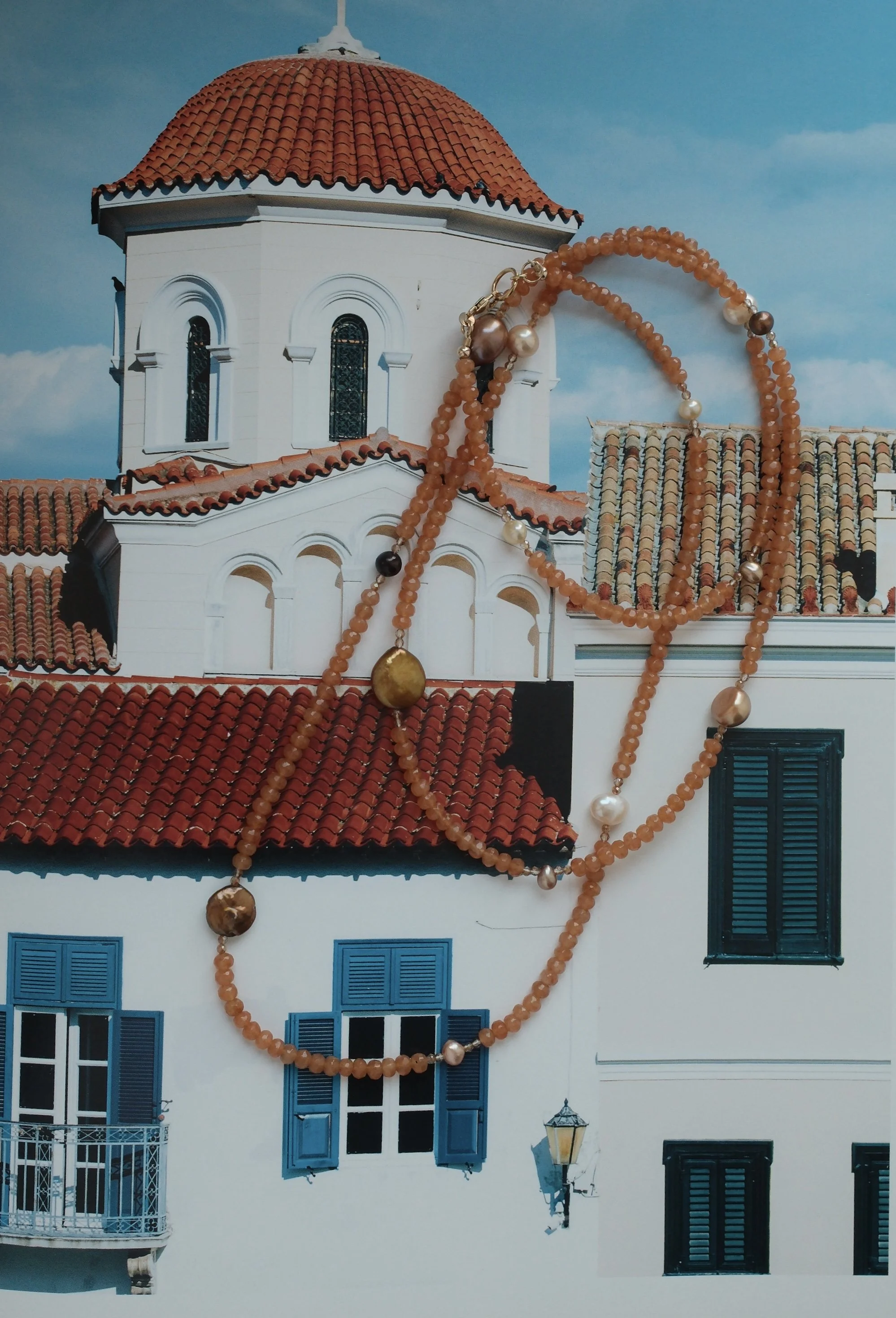 Orange Aventurine & Freshwater Pearl Wrap Necklace