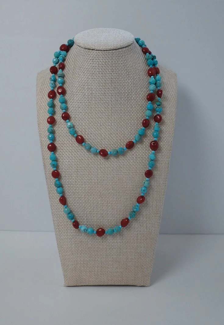 Mixed Turquoise & Coral Wrap Necklace