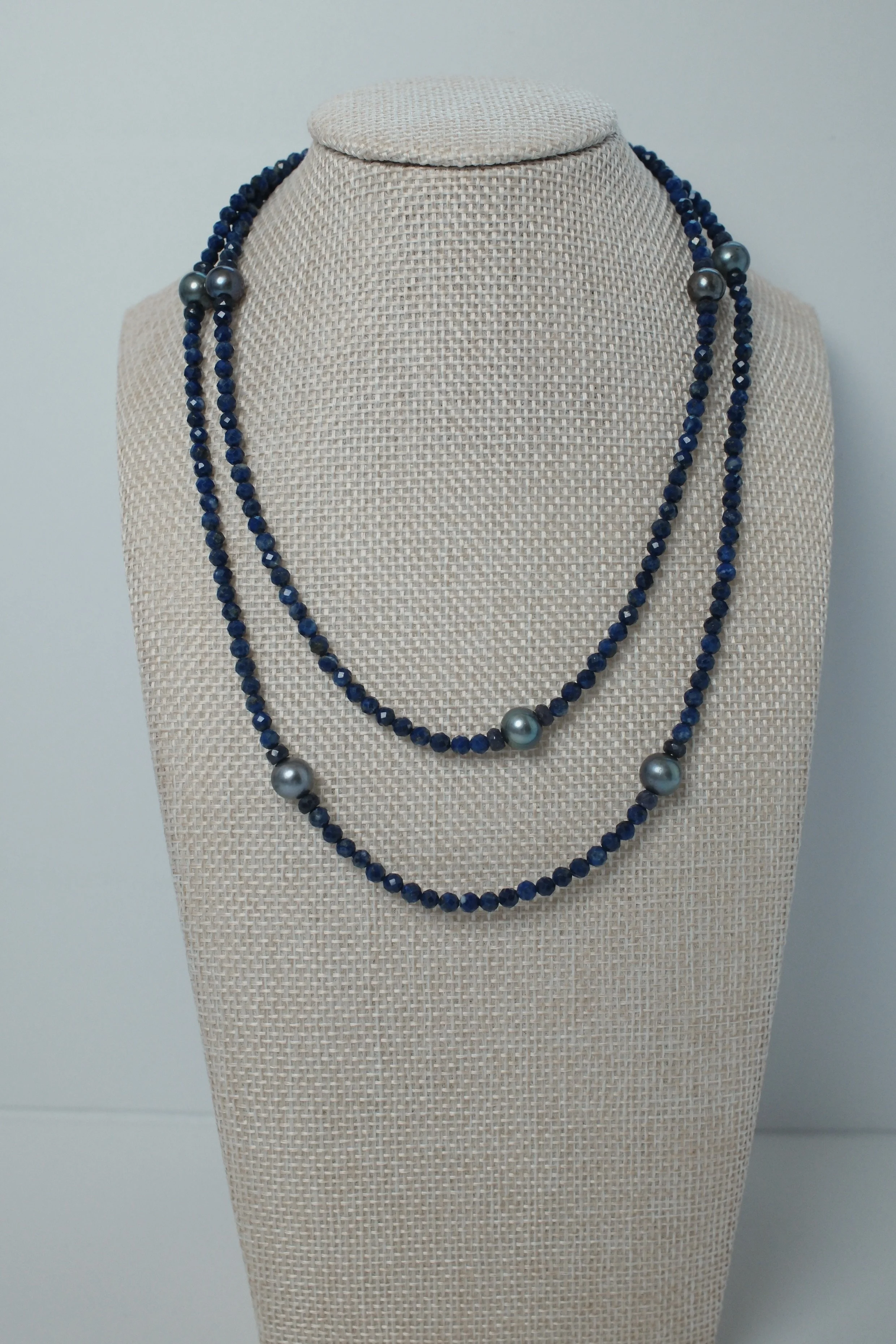Lapis, Sapphire & Pearl Wrap Necklace