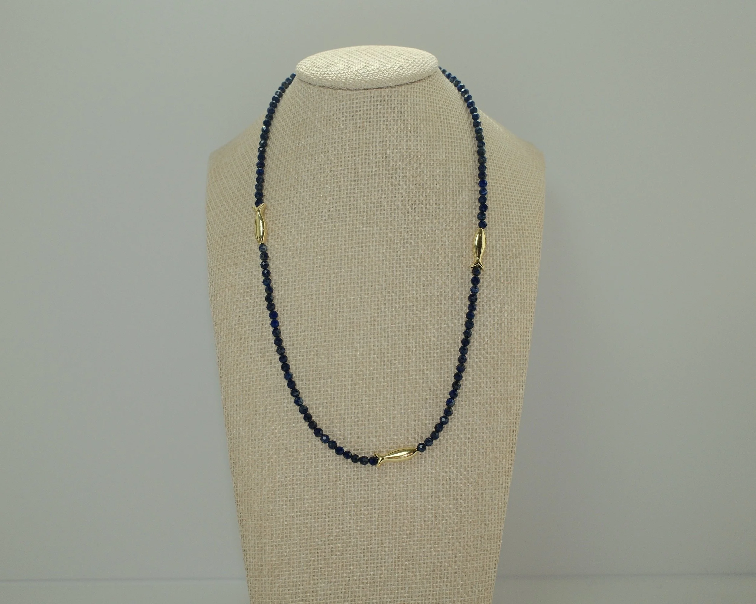 Lapis Lazuli Necklace with Gold Fish Accents