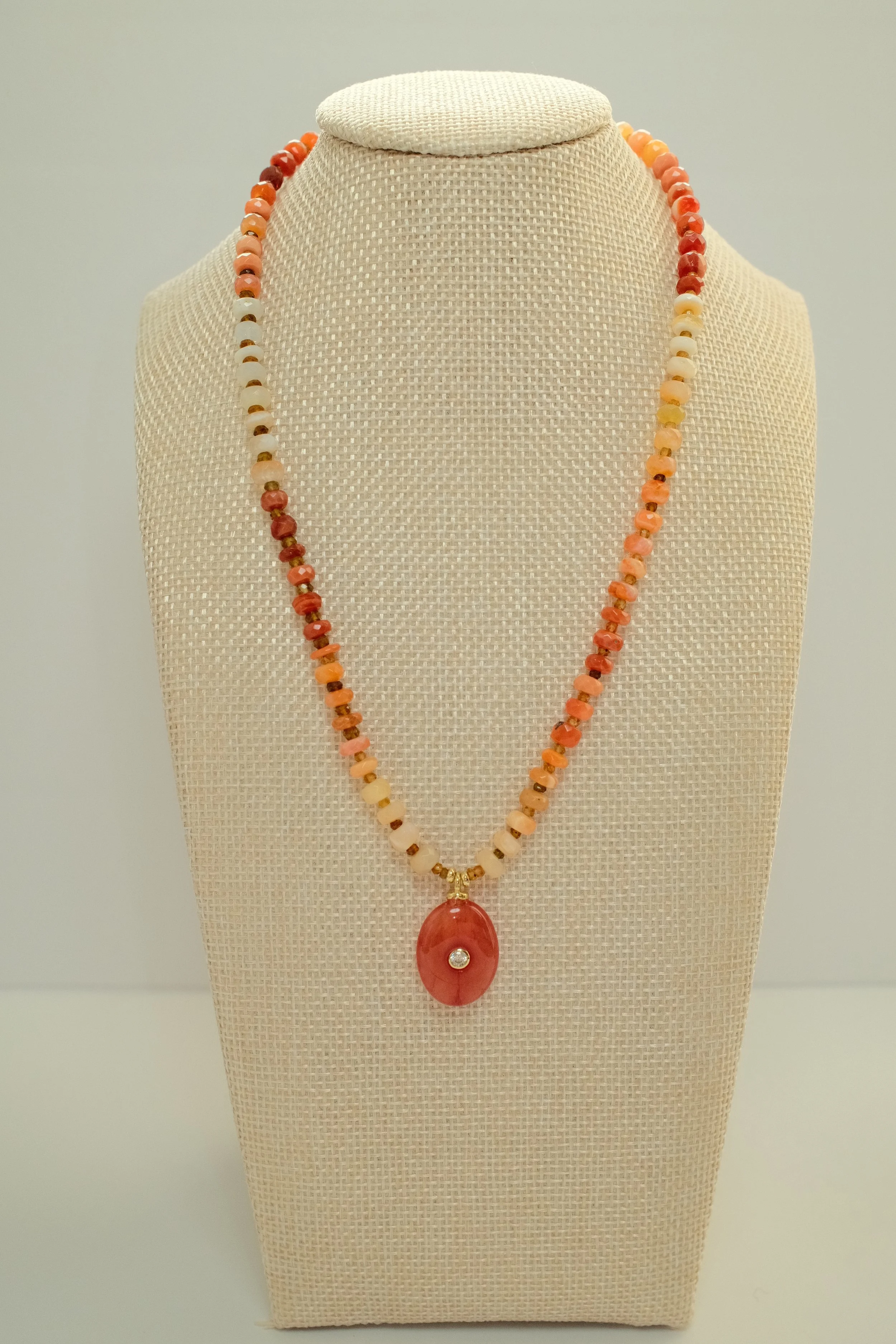 Mexican Fire Opal Necklace with Agate Pendant