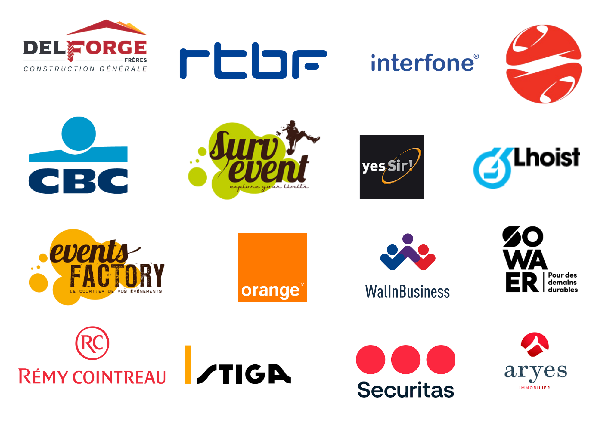 Logo de différents client ayant organisé une réunion, teambuilding ou mise au vert aux Trois Fontaines.