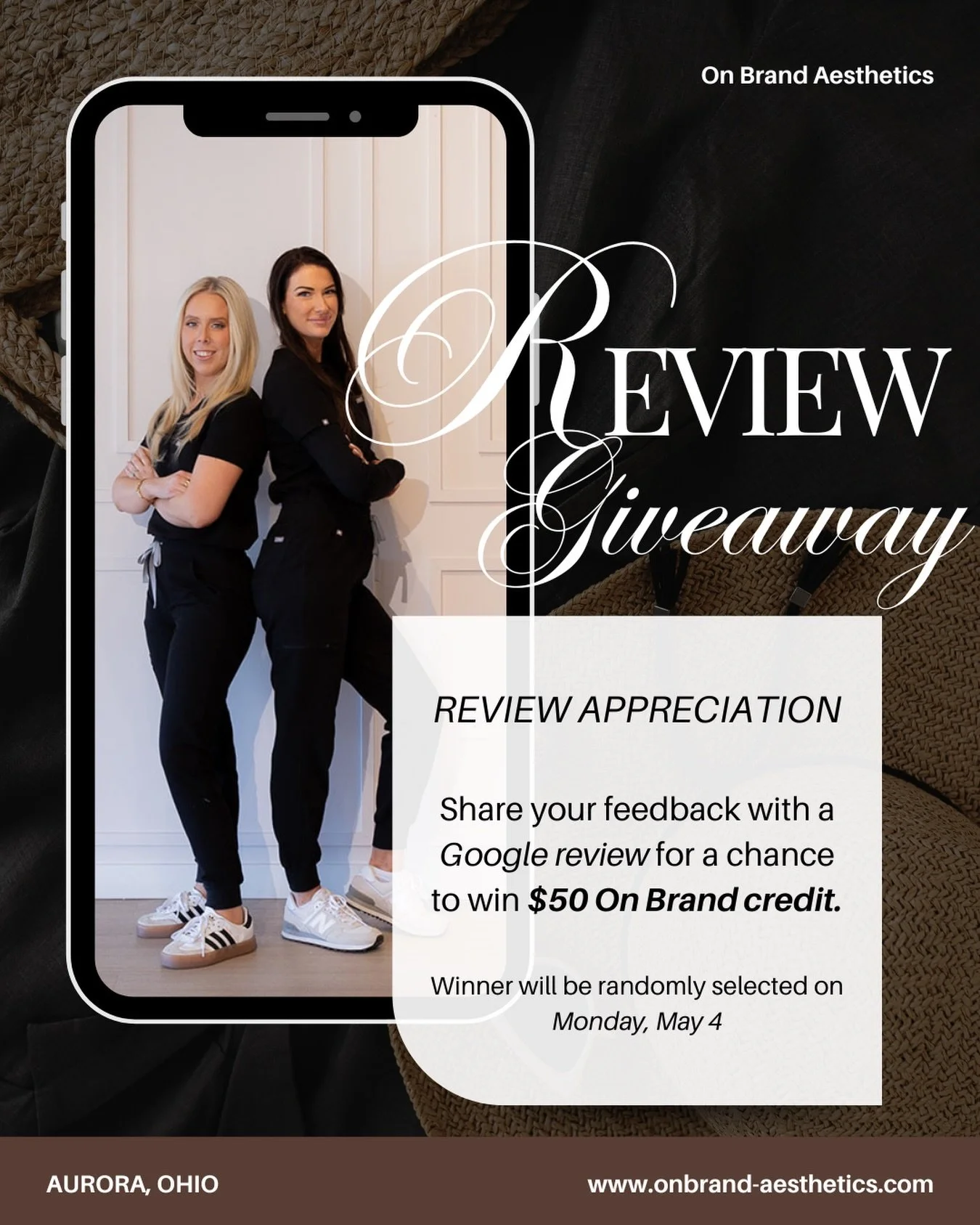 Appreciation Giveaway

Share your experience with On Brand Aesthetics through a Google review for a chance to win a $50 On Brand credit towards your next treatment.

We appreciate your honest feedback as it helps us continue to grow, refine, and cont
