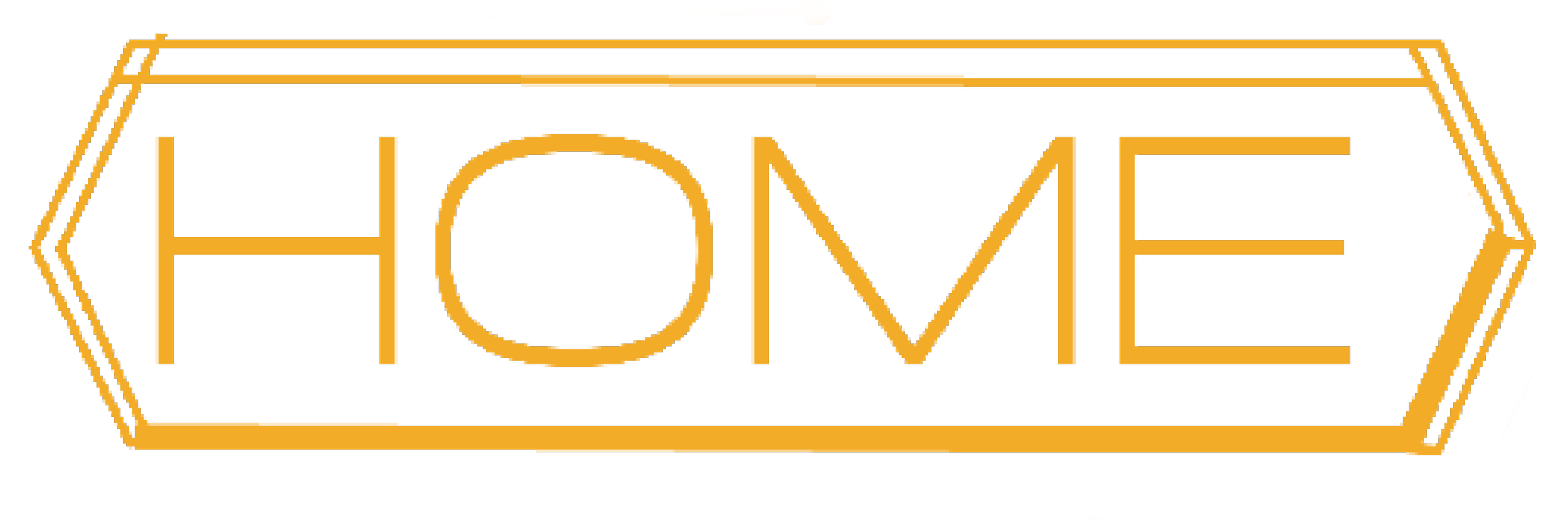 Digital rendering of the word 'HOME' within a geometric frame, styled with orange lines on a black background.