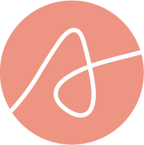 A black line drawing on a pink circular background