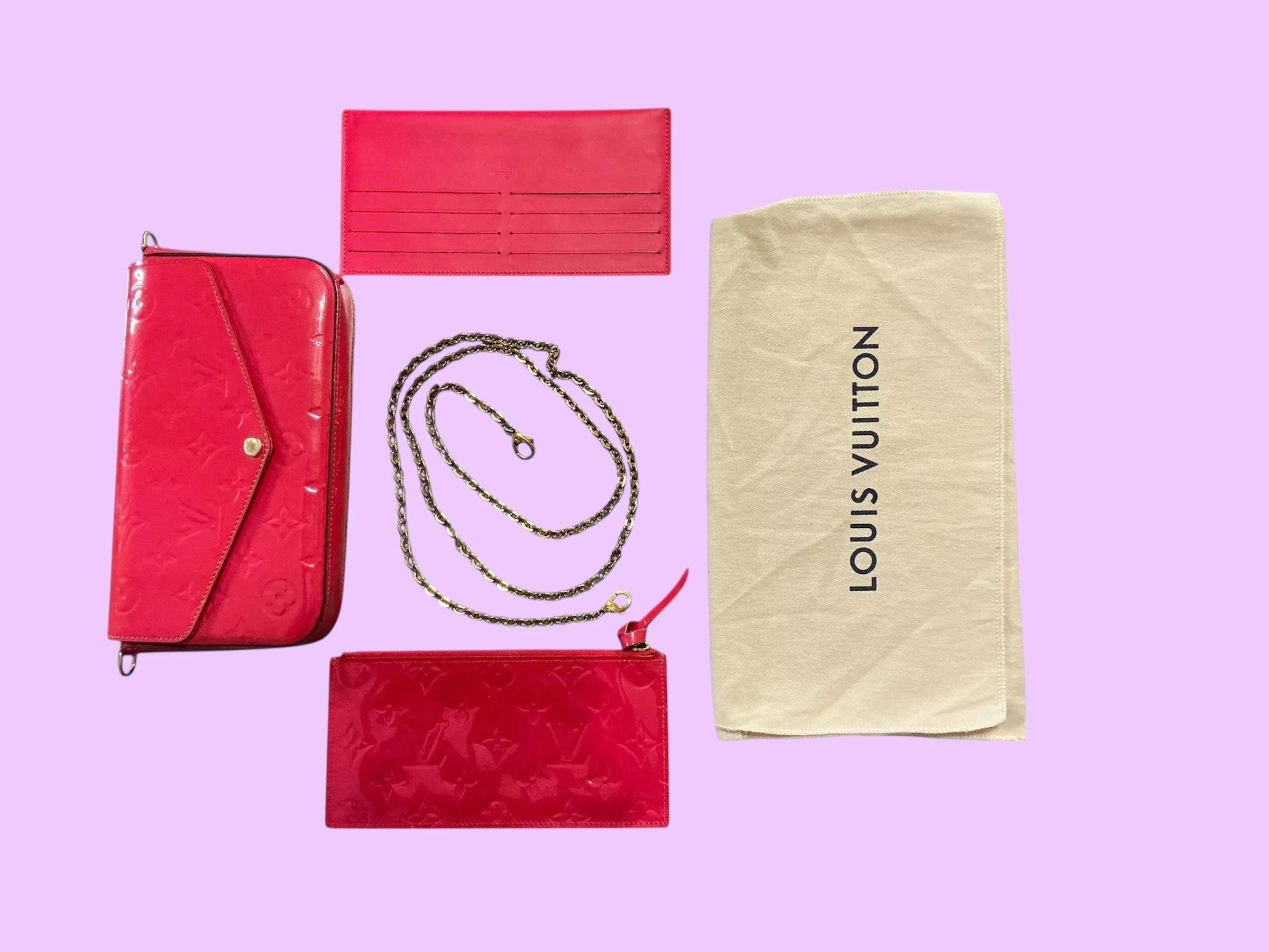 Louis Vuitton Pochette Felicie Vernis Hot Pink Leather